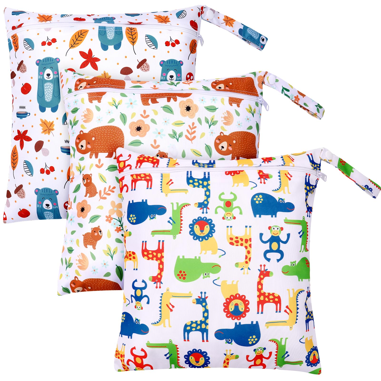 Kaisibum 3 Stück Wetbag Kindergarten,28 * 30.5CM Wiederverwendbare wasserdichte Wet Bag,Nasstaschen mit Reißverschluss,Nassbeutel Kindergarten für Baby Reisen Unterwegs