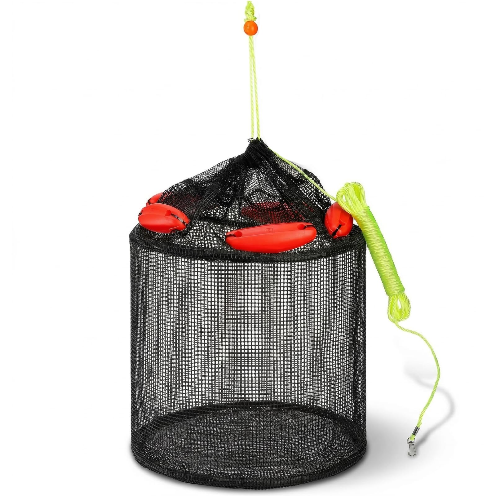 ZENFUN Large Collapsible Floating Fish Basket for Caught Live Fish, 16×15 inch Foldable Fishing Mesh Bait Cage, Heavy Duty Fishing Bait Trap, Rubber Coated Net Fishing Bucket for Shrimp, Minnows