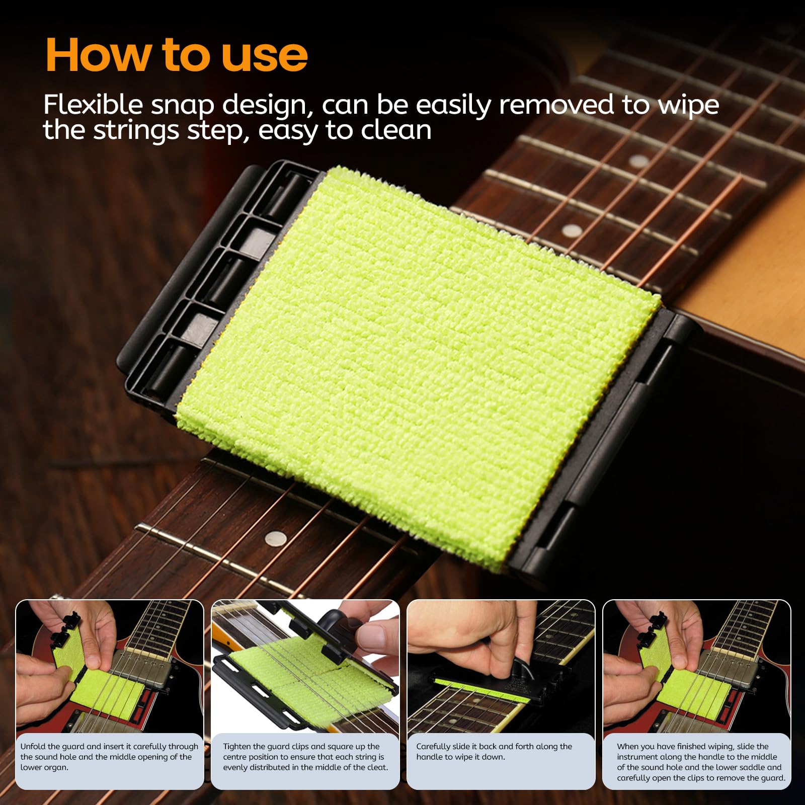 Guitar String Cleaner, Cleaner Cleaning Cloth Tool Scrubber for Cleaning Maintenance Care Kit for Violin Bass Ukulele Electric Guitars and Other Musical Instrument
