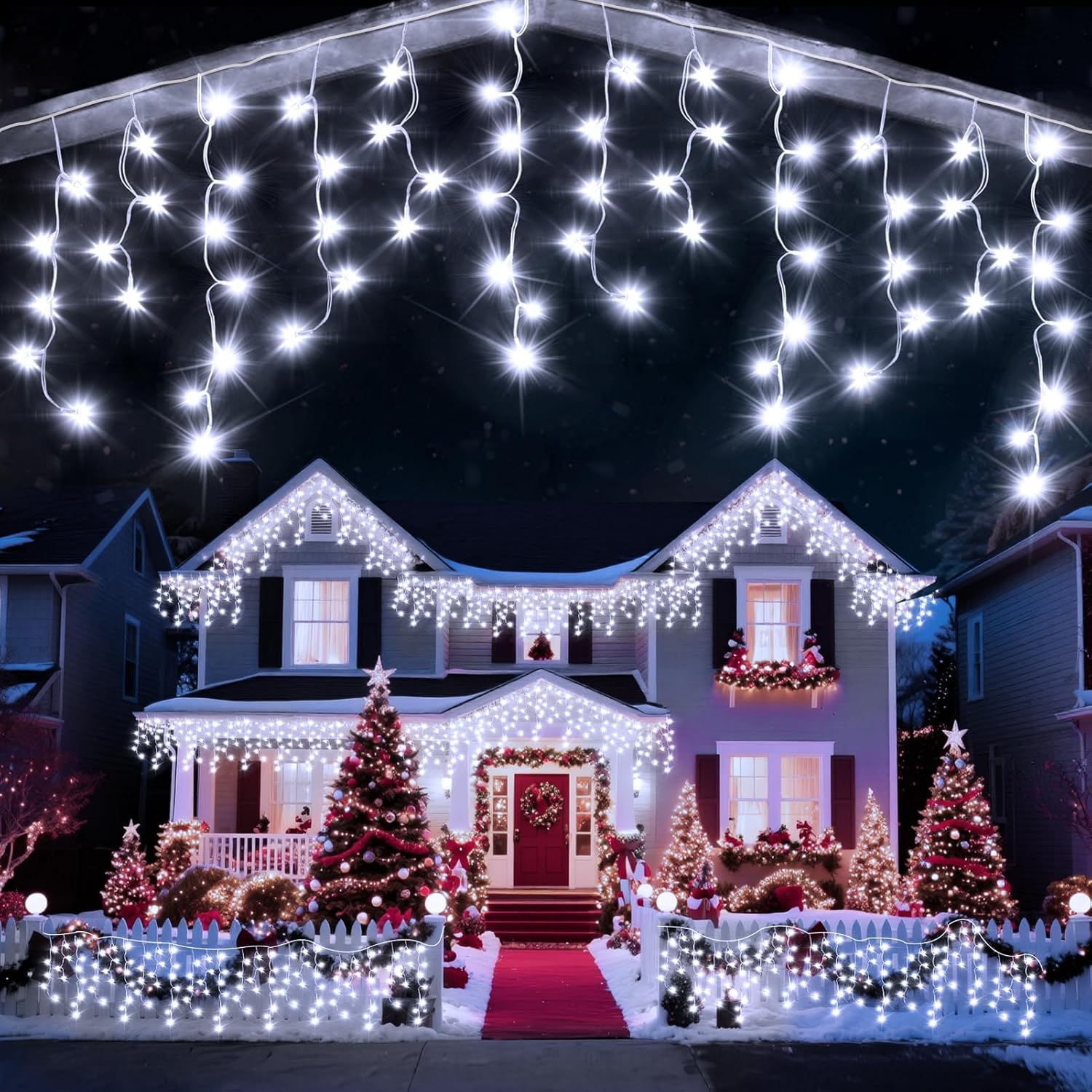 98 Ft Ice Light for Outside, 900 LED Christmas Lights Outdoor Plug in, Christmas Ice Lighting with 8 Modes & Timer for Holiday, Party, Wedding, House, Patio, Outdoor Decor(Cool White)