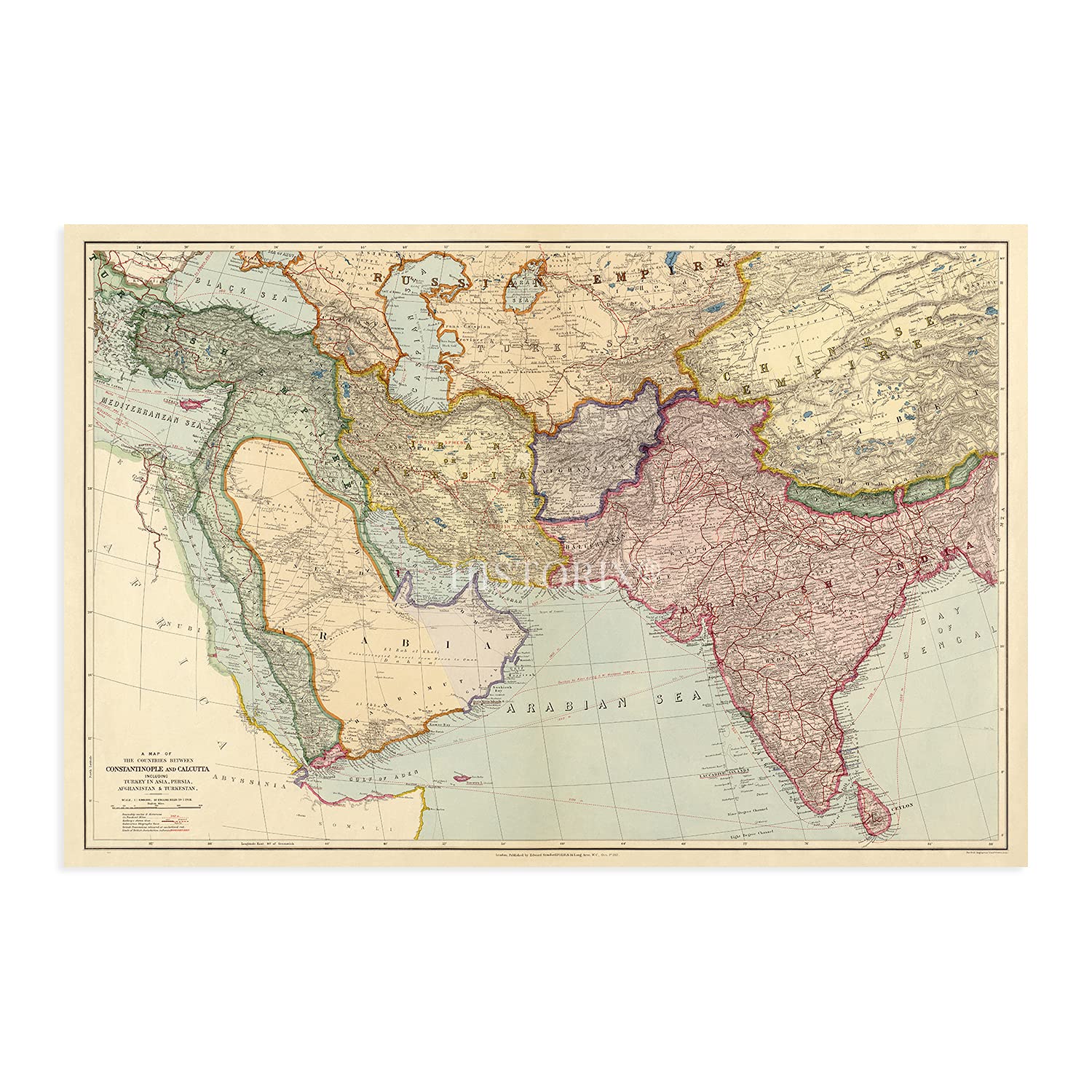 HISTORIX Vintage 1912 Middle East Map - 24x36 Inch Full Color