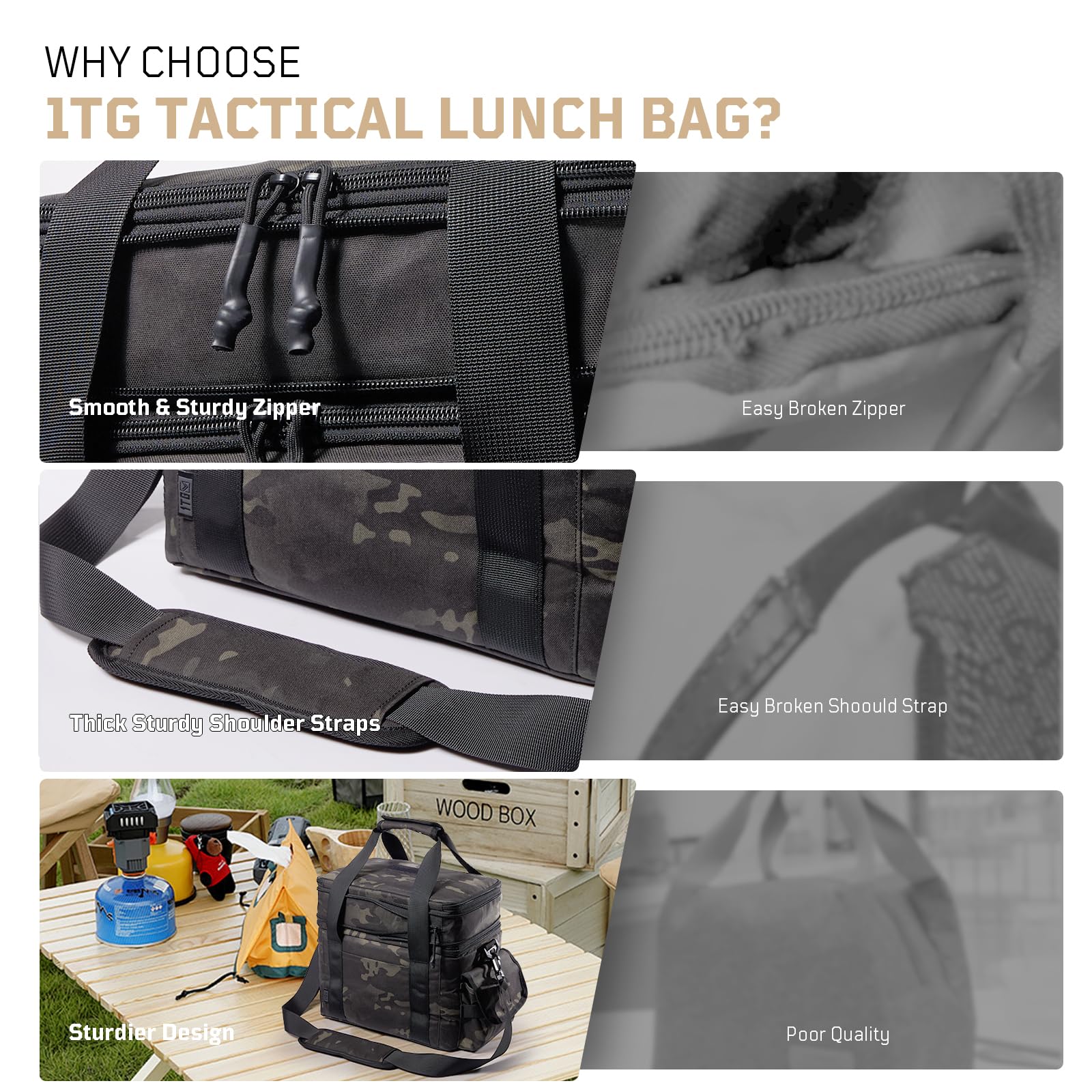 1TG Tactical Borsa termica per il pranzo, espandibile, da uomo, a prova di perdite, grande, con supporto a spalla, riutilizzabile, per lavoro, viaggi, campeggio, picnic, spiaggia, 18-24 l