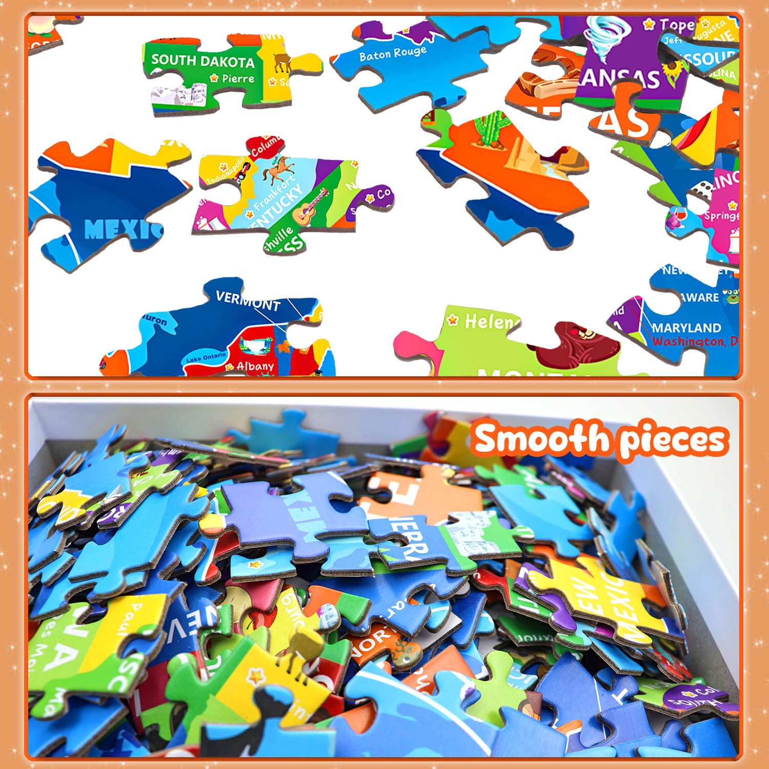 Puzzles für Kinder im Alter von 6-8 Jahren 8-10 - 200 Teile Vereinigte Staaten und USA Puzzle | Lernspielzeug in den USA, buntes Kinderpuzzle für 6, 7, 8, 9, 10, 11, 12 Jahre, Jungen und Mädchen. Urlaubsgeschenke