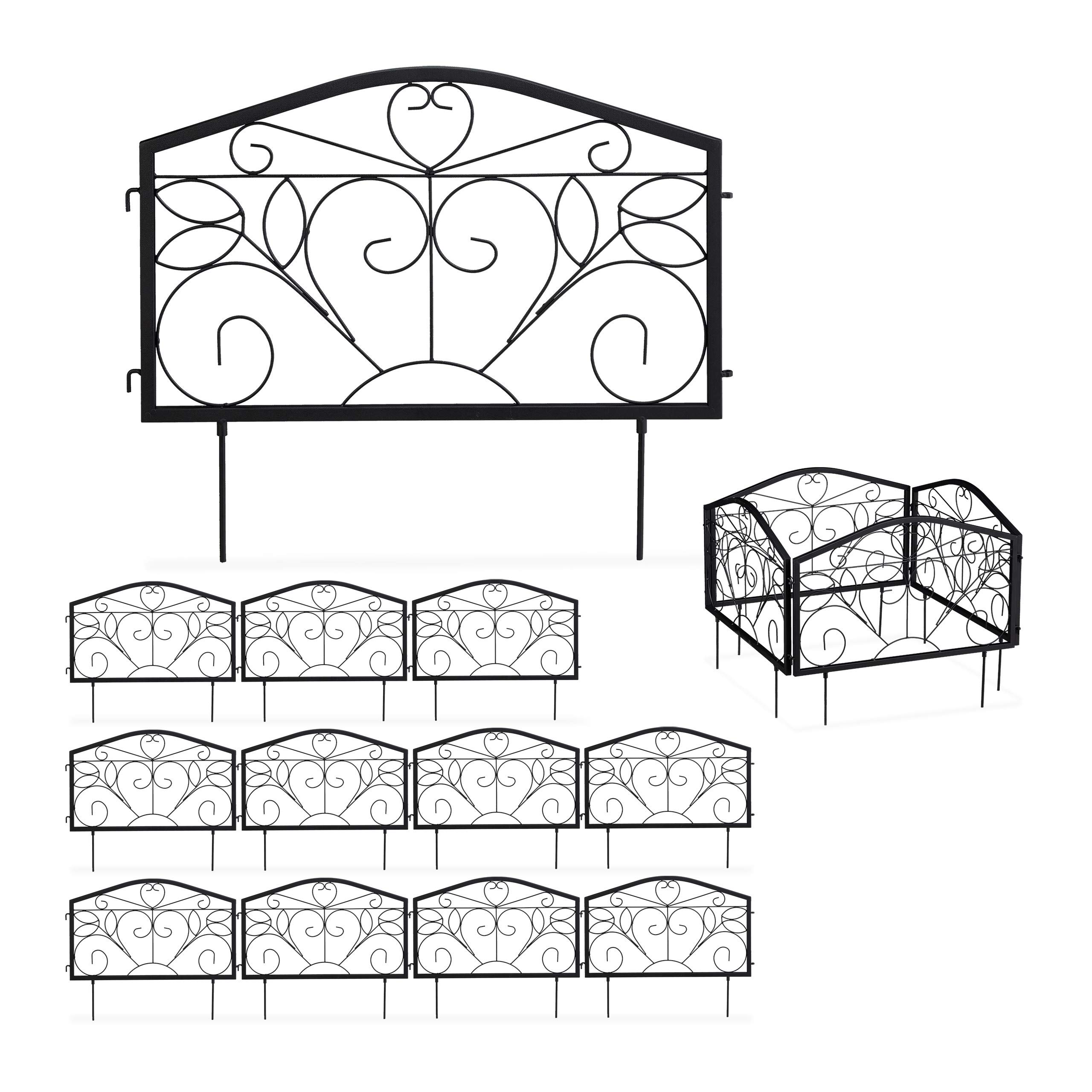 Clôture De Jardin Décorative à Planter - 12 Éléments Design Antique Gris, Hauteur 38 Cm