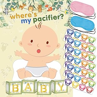 Pin The Pacifier on The Baby Game with 48 PCS Pacifier Stickers for Kids Girls Birthday 21'' x 28'' (Baby Shower)