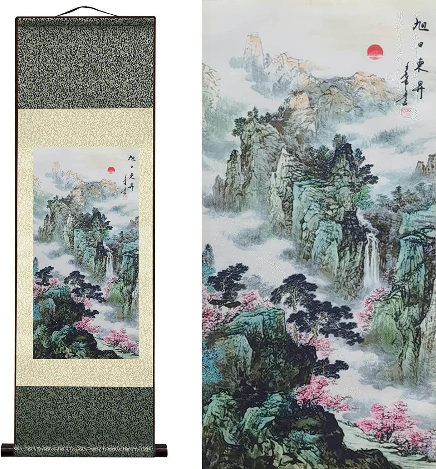 ZXGRfdefa Chinese Art Painting, Chinese Wall Art Scroll Painting,Landscape Paintings Hanging Silk