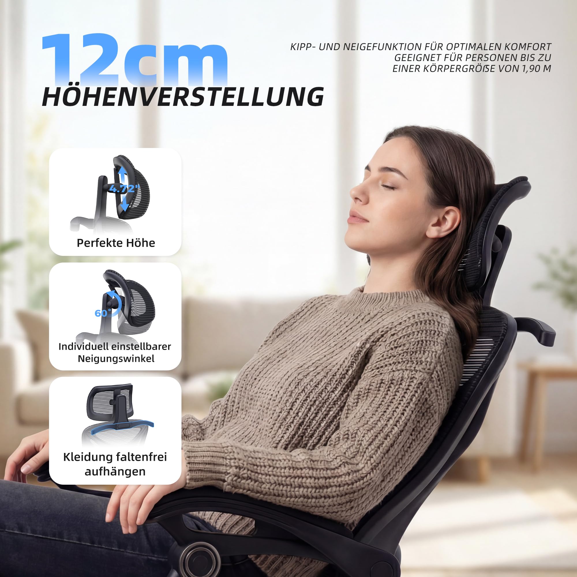 CYKOV Ergonomischer Bürostuhl mit Fußstütze, Büro Stuhl & Gaming Stuhl 150 kg+, 90-160° Verstellbare Rückenlehne, Verstellbare Lendenwirbelstütze und Kopfstütze, PC Stuhl & Drehstuhl für Home Office