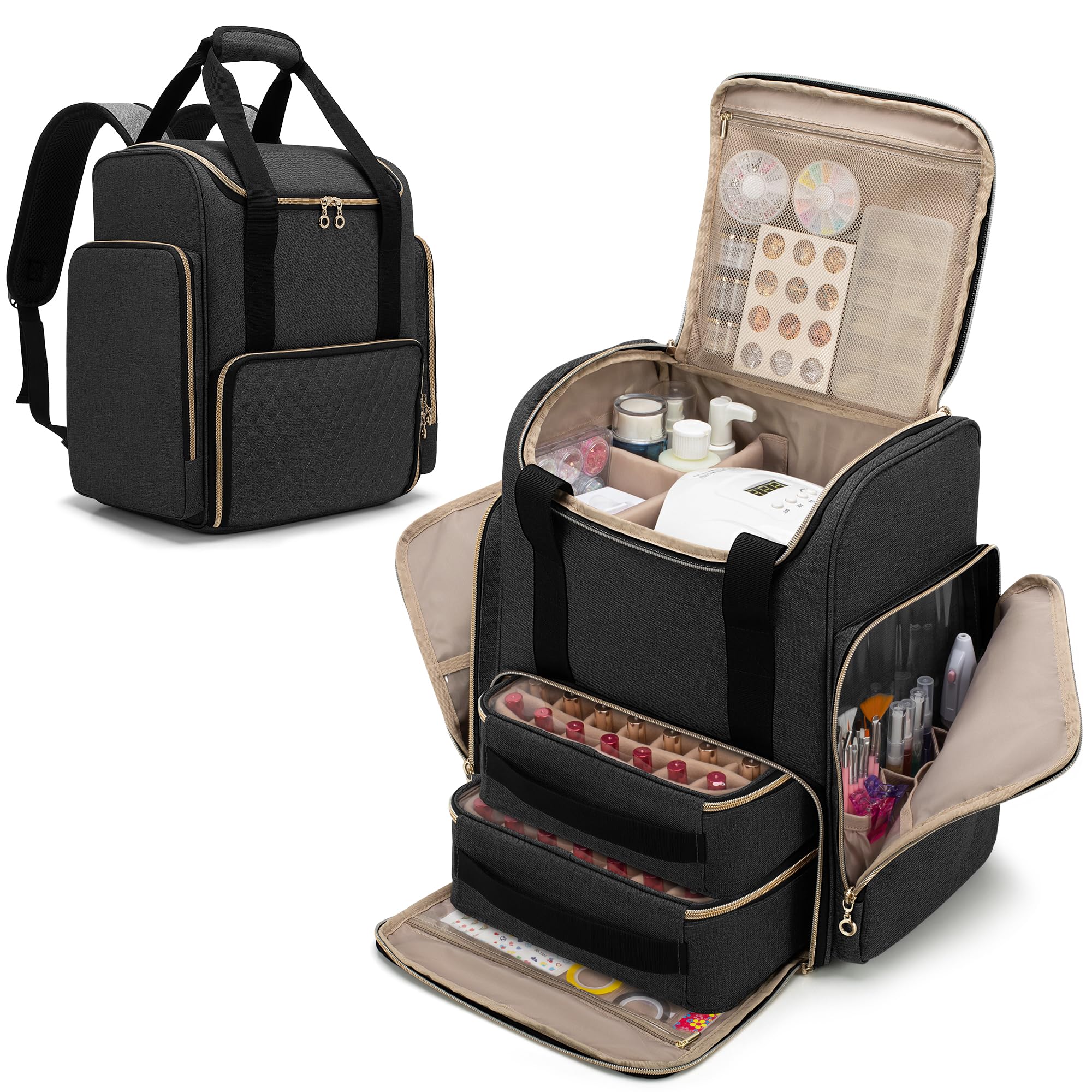 LUXJA Nail Polish Organizer Backpack Holds 70 Bottles and a Nail Lamp Nail Polish Bag with 2 Removable