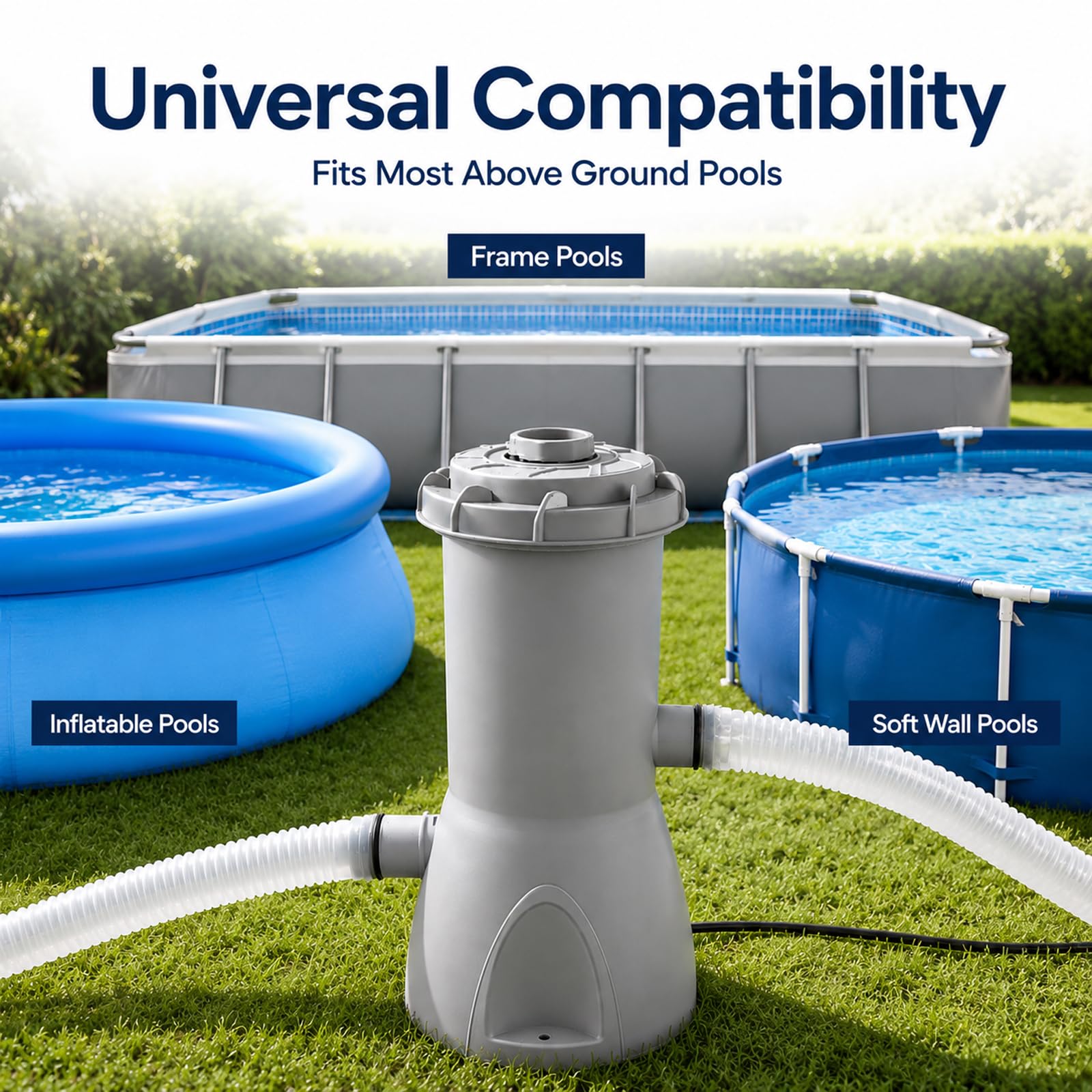 Denash Pompa Filtro per Piscina Fuori Terra da 1000 Galloni, Potente Pompa Filtro a Cartuccia, Efficiente per Piscina per Piscine Fuori Terra