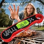 AWLKIM Instant Read Meat Thermometer Digital - Waterproof Food Thermometer with Backlight for Cooking, Grill, Candy, Kitchen & Stocking Stuffers for Men - Red | Waterproof cooking thermometer with doneness chart, backlight, F/C switch for BBQ, candy,