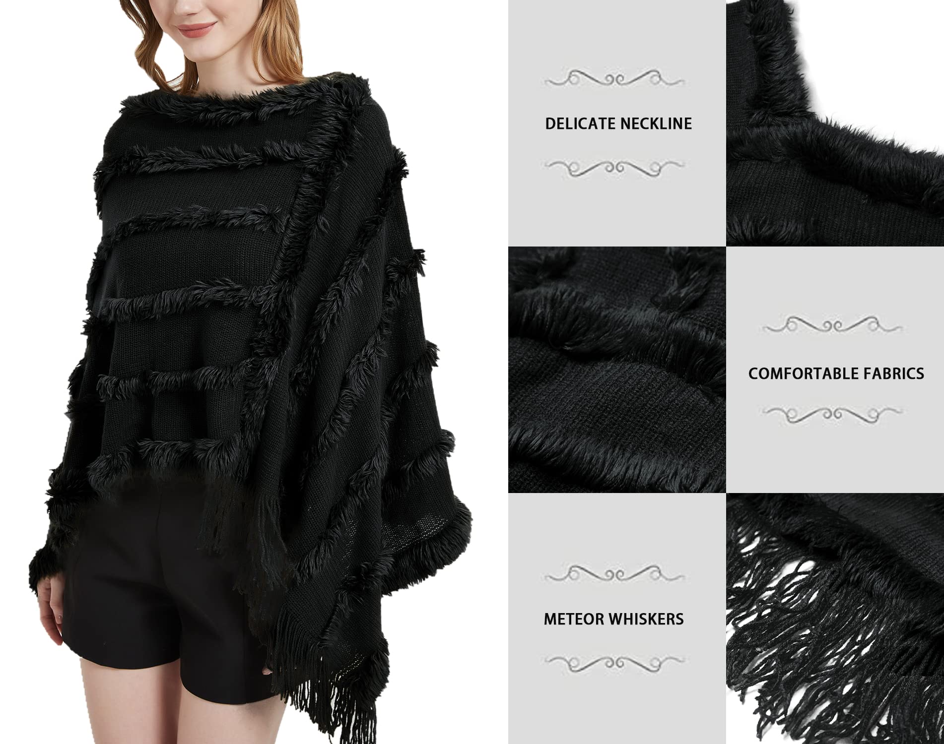JFAN Poncho Donna Invernale Mantella Scialle in Maglia con Scollo a V Peluche Leggero Coprispalle Donna Elegante
