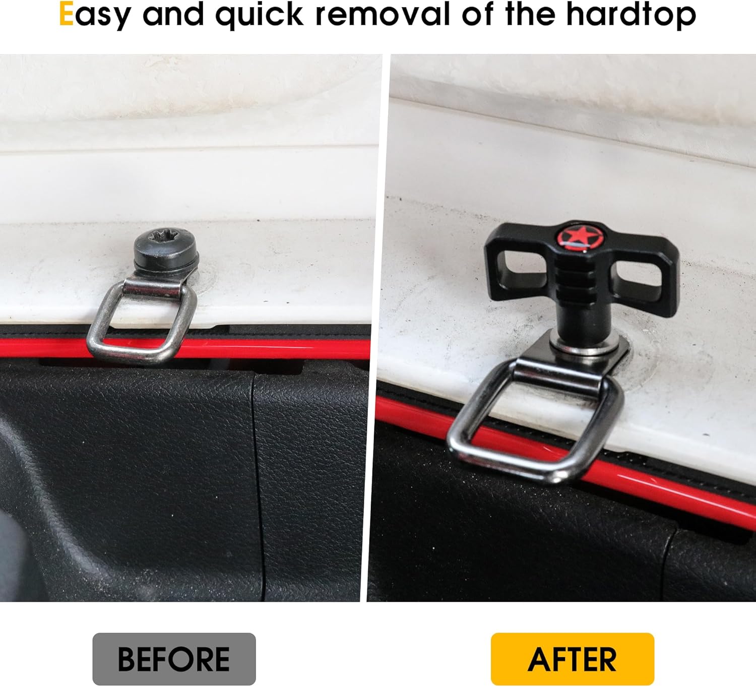 Hardtop Quick Release Bolts:Hardtop Quick Removal Fastener Thumb Screws for 1997-2025 2026 Jeep Wrangler TJ JK JL 4xe Gladiator JT & Ford Bronco 2021+(Star,6PCS)