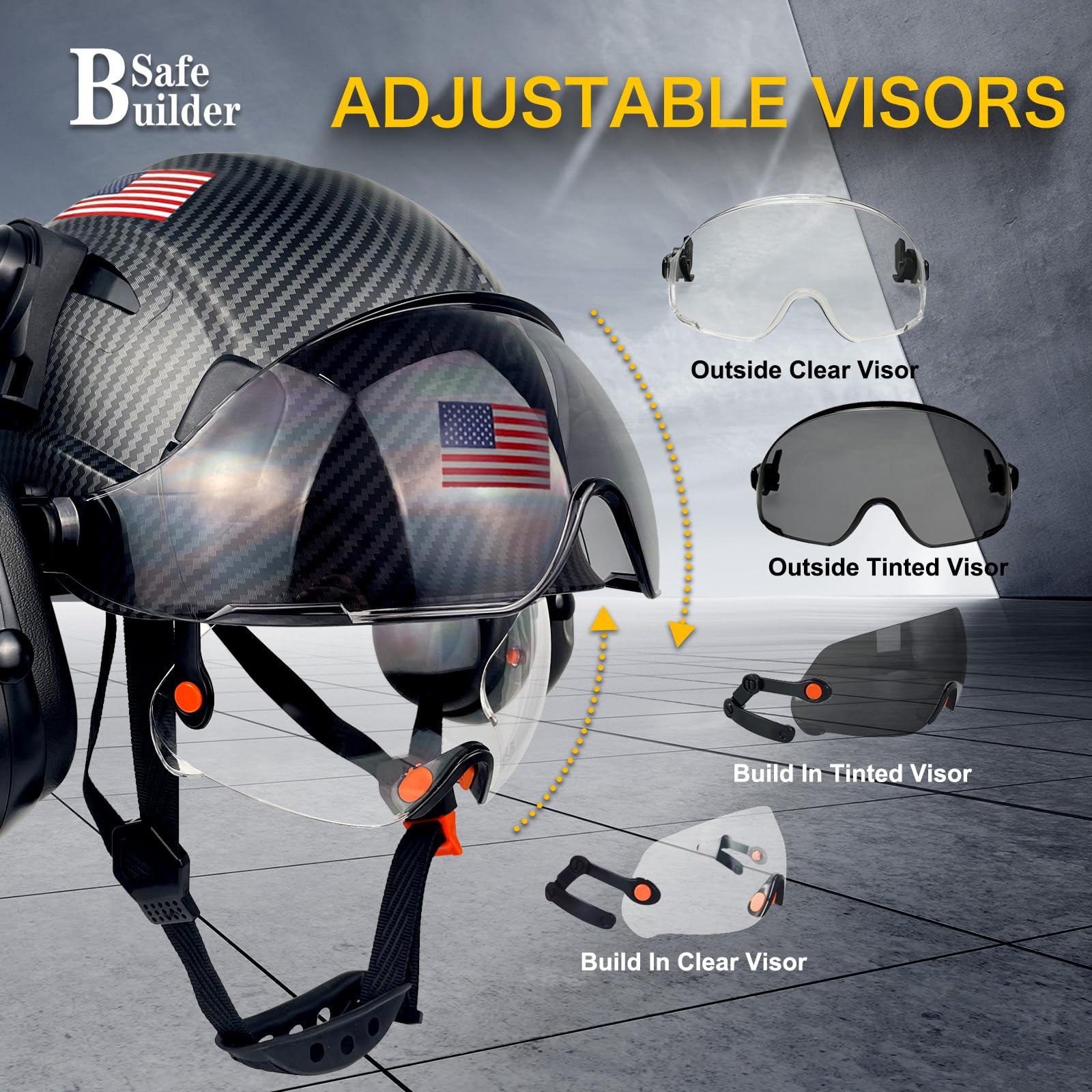 SAFEBUILDER Casco de seguridad industrial con visera para las orejas, casco duro con visera ventilada, protección de la cabeza para trabajo de construcción, ANSI