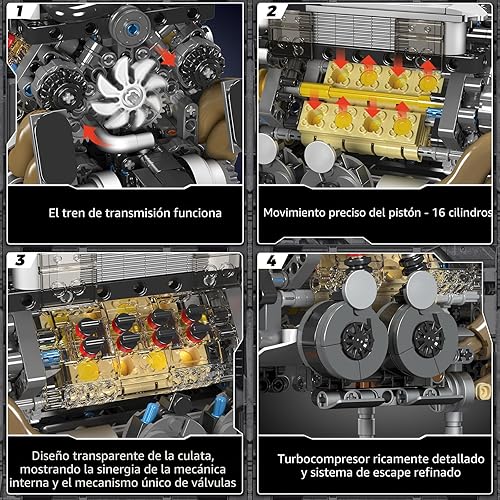 Miniatura 4 de Mould King 10131 W16 Juegos de Bloques de Construcción de Motor, Kit de Modelo de Motor V8 que Funciona, Construye tu Propio Motor Modelo STEM,