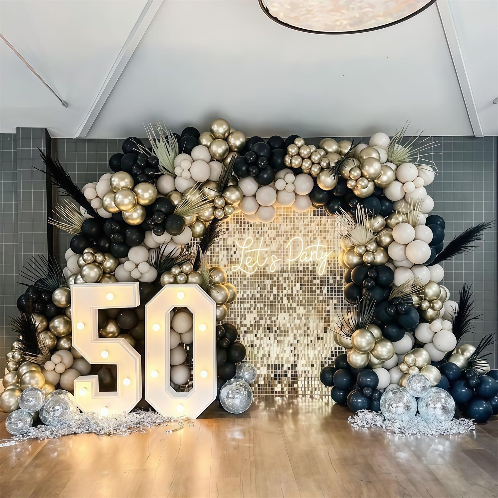 Schwarz-Weiß-Gold-Luftballons, 35 cm, 35 Stück, Schwarz und Weiß, Luftballons mit metallisch-goldenem Konfetti-Ballons für Abschlussfeier, Neujahr, Hochzeit, Ruhestand, Brautparty, Babyparty