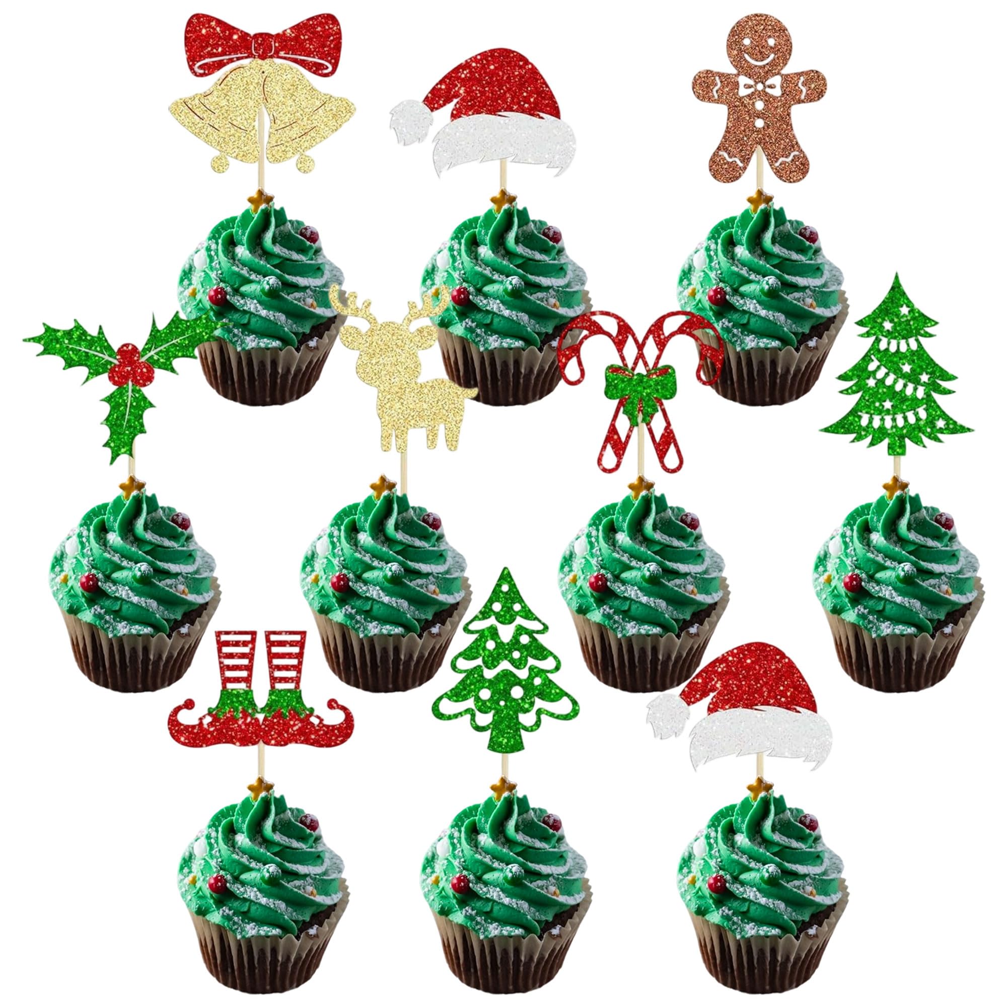 Merry Christmas Cupcake Toppers Xmas Muffin Food Picks for Merry Christmas New Year Holiday Shower Birthday Party Supplies