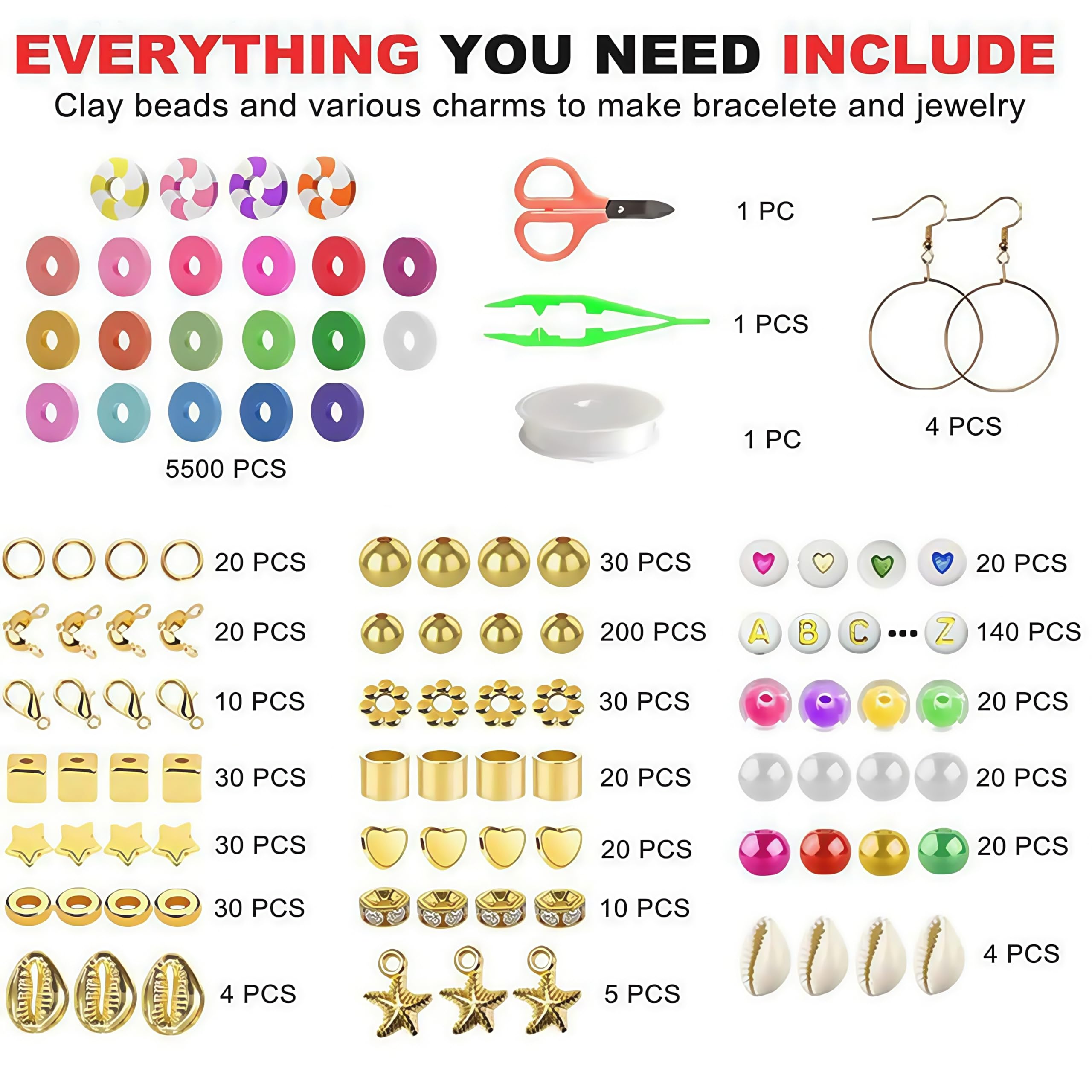 YKDLLF Argile Polymère Perles Plates pour Bijoux Perles DIY Clay Beads Kit avec Lettres Pendentifs Collier pour Enfant Adulte avec Cordon Élastique et Ciseaux (B YKDLLF Argile Polymère Perles Plates pour Bijoux Perles DIY Clay Beads Kit avec Lettres Pendentifs Collier pour Enfant Adulte avec Cordon Élastique et Ciseaux (B