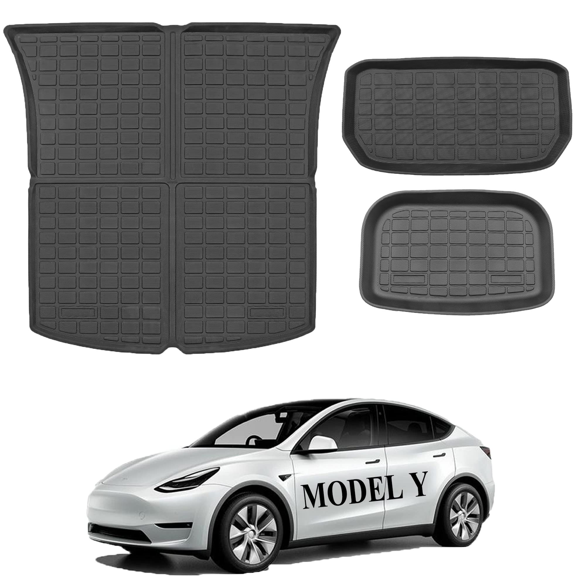Photo 1 of BLUTOKS 3PCS 2021 2022 2023 Tesla Five Seat Model Y Anti-Slip Trunk, Front Trunk, Rear Trunk Storage Mat All Weather Cargo Liner Floor Mats (Set of 3 Mats)