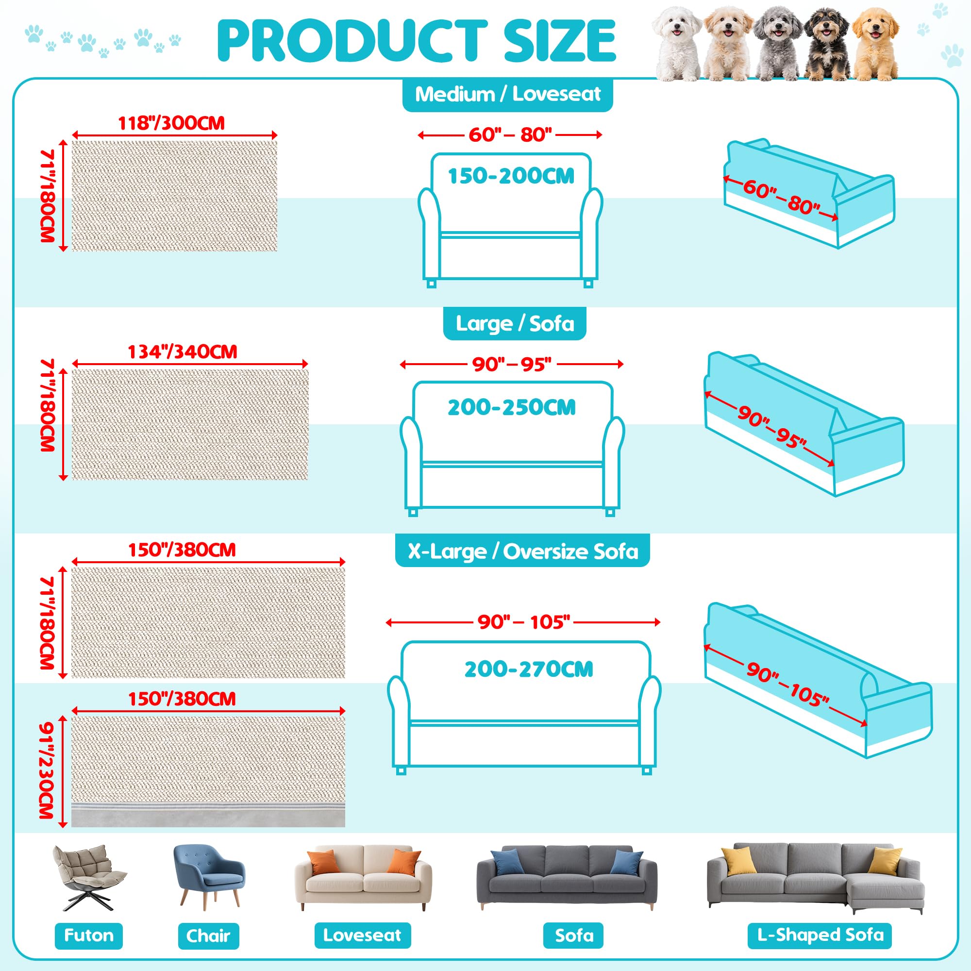 Loiion 100% Sofabezug Wasserdicht, Sofaüberwurf rutschfest Schutz Hund, Urin Schutz Sofa​ für Katzen​ Hunde Haustier, Couch Überzug Wasserdicht 2 Sitzer, Hellbraun, 300x180 cm