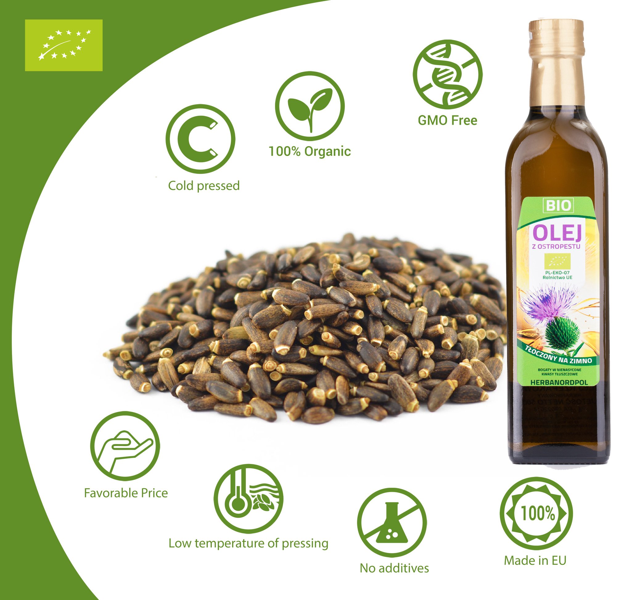 Aceite de Cardo Mariano BIO, Orgánico, Silybum marianum, Cardo Mariano Aceite, Prensado en Frío 500ML