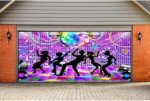 Miniatura 9 de Cubierta de puerta de garaje para discoteca, fondo retro para fiesta de baile de los años 70, 80 y 90, tema vintage, telón de fondo de danza de