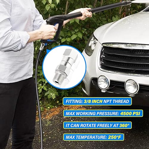 Miniatura 7 de MEANLIN MEASURE Lavadora a presión giratoria, rosca macho NPT de 38 pulgadas, acero inoxidable, sin torceduras, ajuste de pistola a manguera, rango