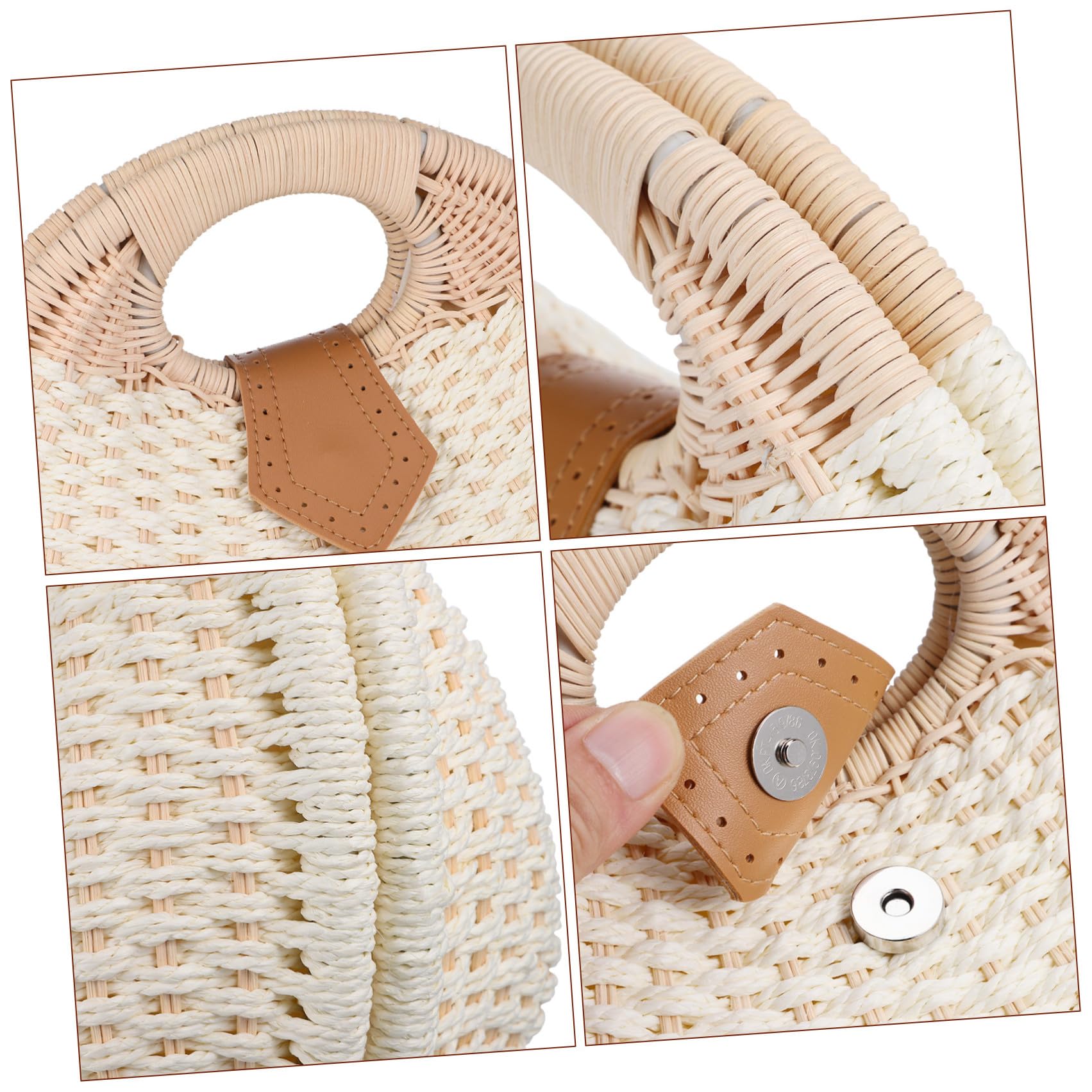 Operitacx Borsa da Donna in Paglia Intrecciata Bianca a Forma di Conchiglia Chiusura a Bottone, Elegante alla Moda, come Borsa da Viaggio per Uso Quotidiano