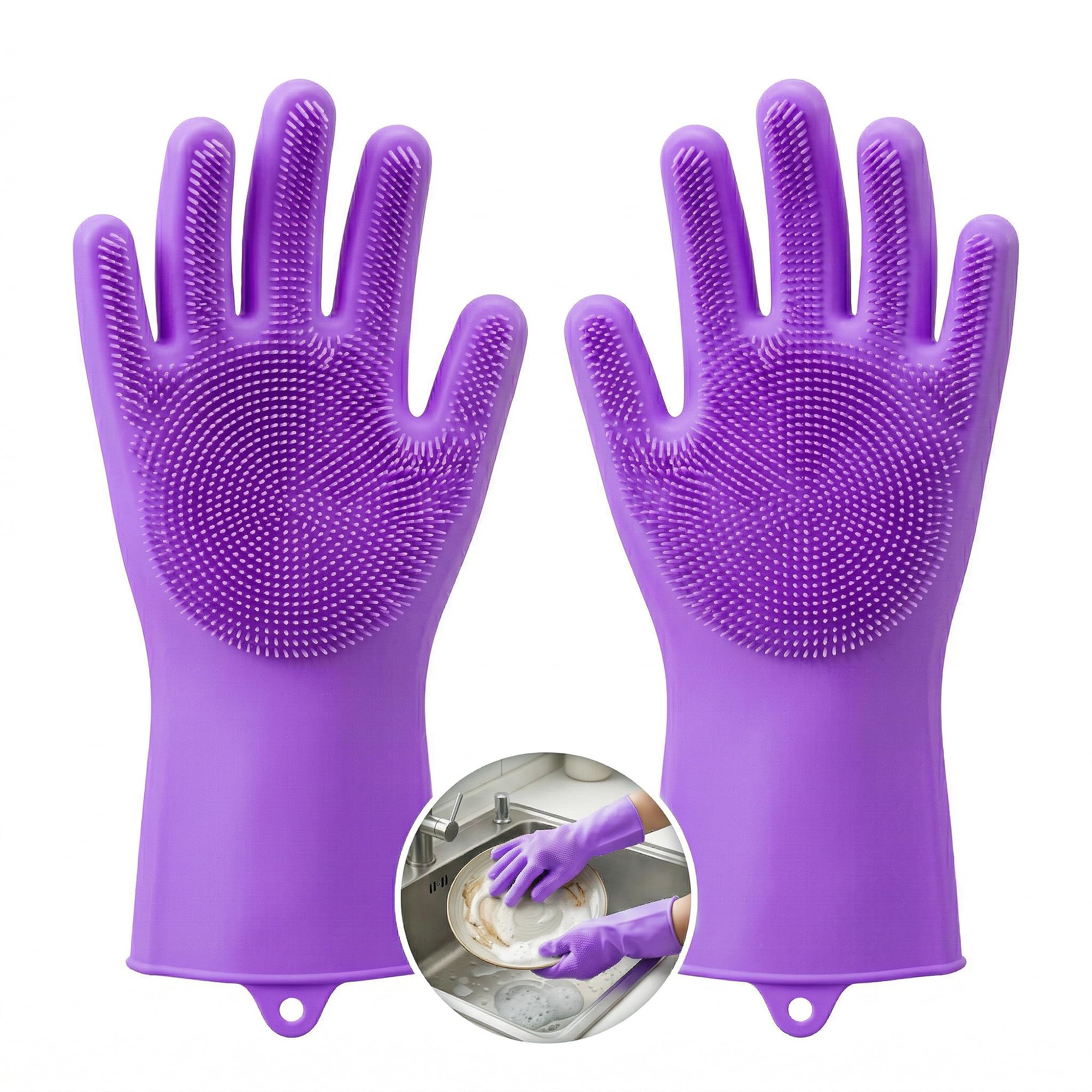 VERAT Gloves for Washing Dishes/Hand Gloves for Kitchen/Kitchen Gloves for Dishwashing/Dish Washing for Women/Cleaning/Rubber Scotch/Home Essentials Products/Silicone/cooking/Bathroom/Car-Purple-image-18