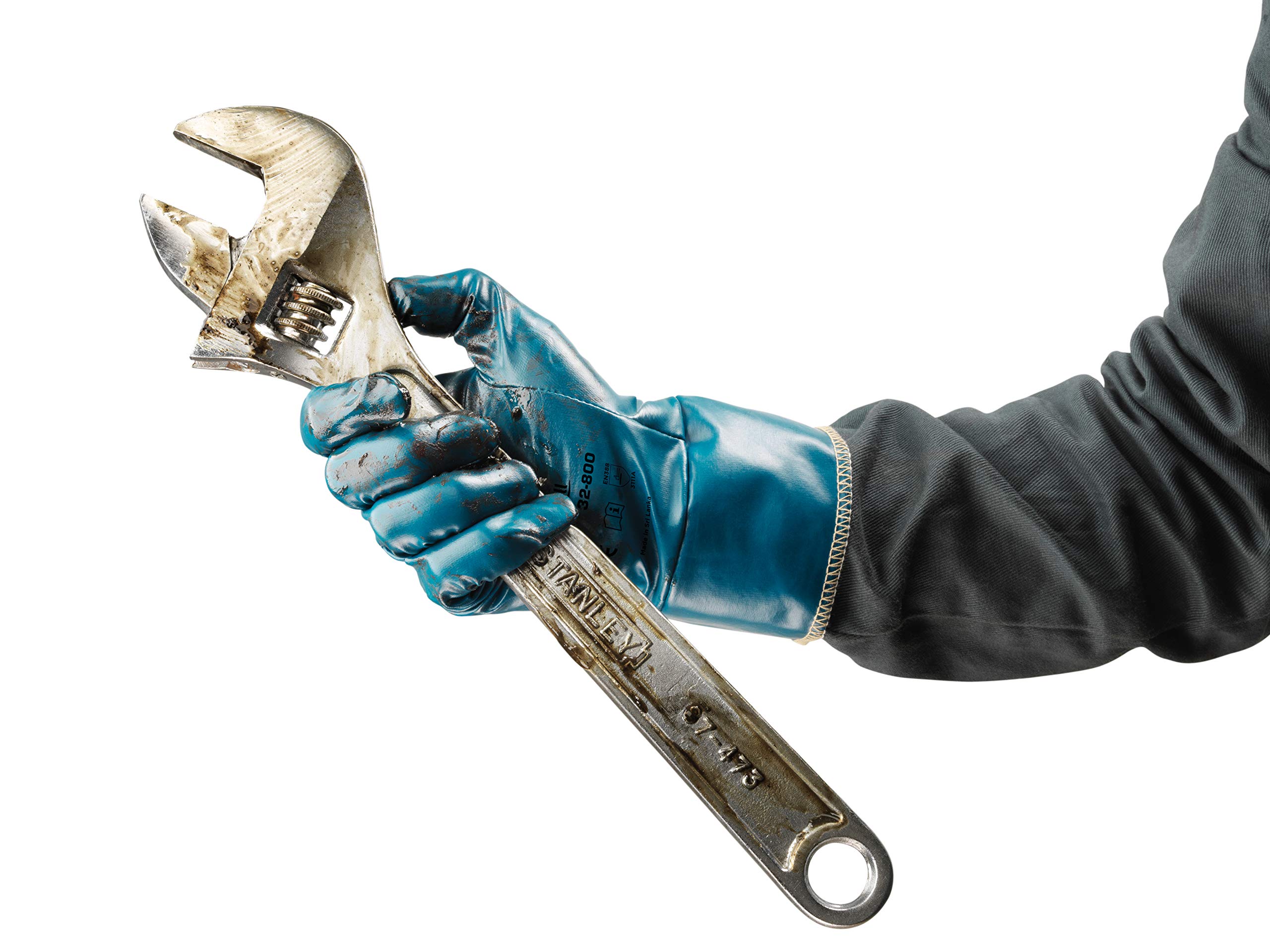 Ansell Hynit 32-800 Gants de Travail Imperméables Résistants à l’Abrasion, Gants de Protection Oléofuges, Sécurité Industrie, Chantier, Construction, Travaux Lourds, Homme Femme, Taille L (12 Paires)
