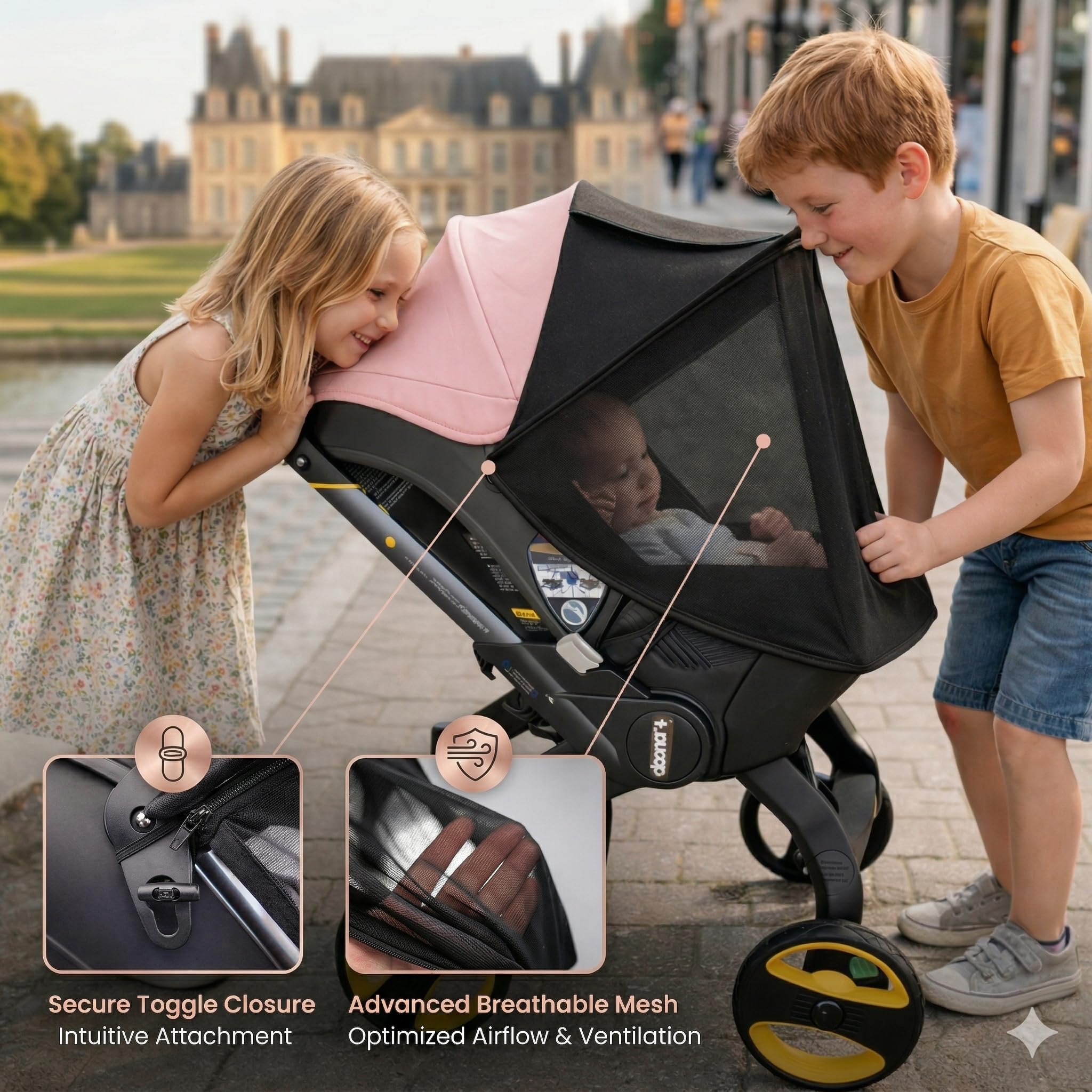 Doona Car Seat Sun Shade Extension, Baby Car Seat Sun Cover Canopy Extender, Infant Stroller Sunshade with UV Protection, Breathable Mesh Bug Net, Newborn Travel Shade - 5