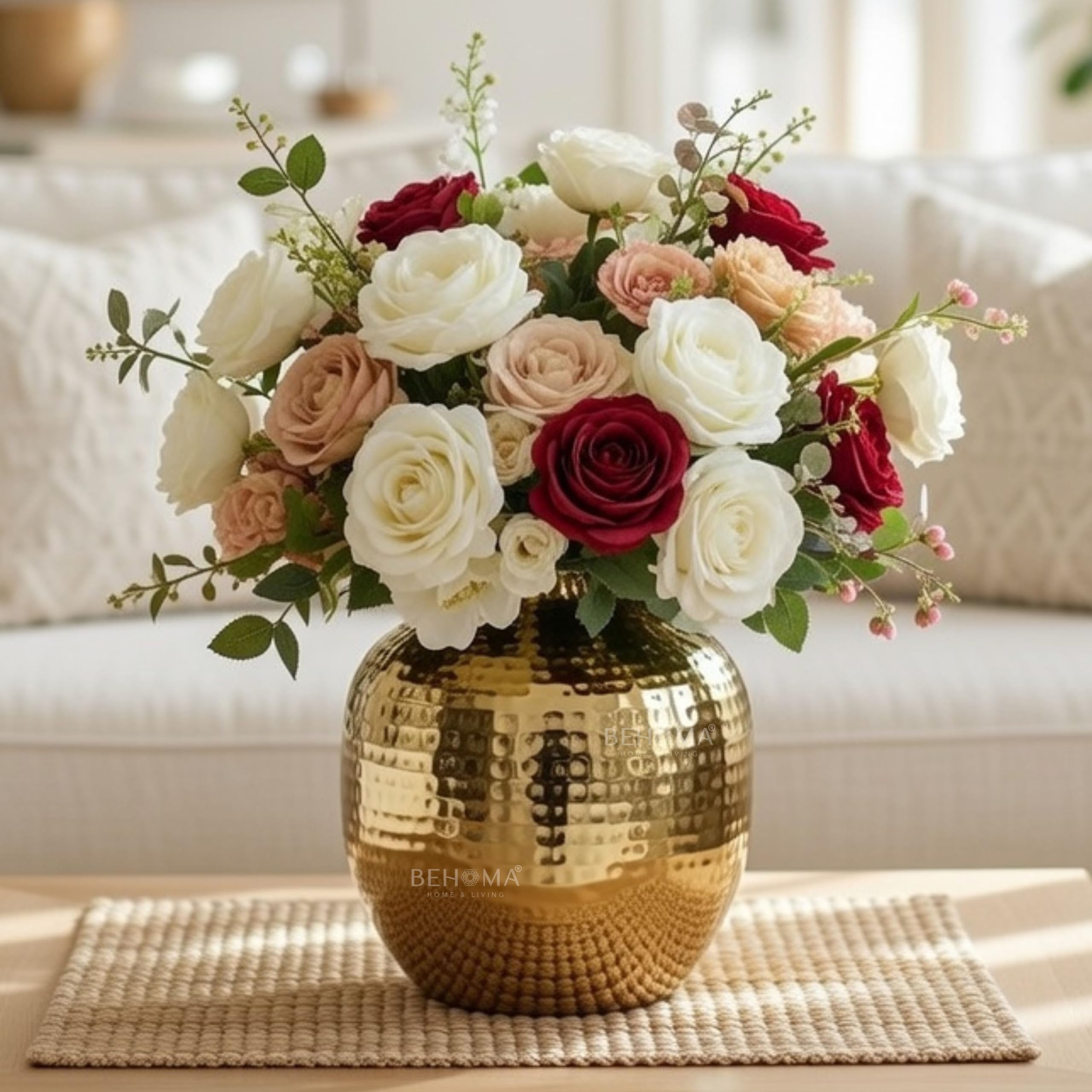 Behoma Metal Hammered Bud Shape Vase for Home Decor Decoratives for Indoor Outdoor Living Room Balcony | Best Gift for Birthday Anniversary Festival | Golden 1 Large Pcs