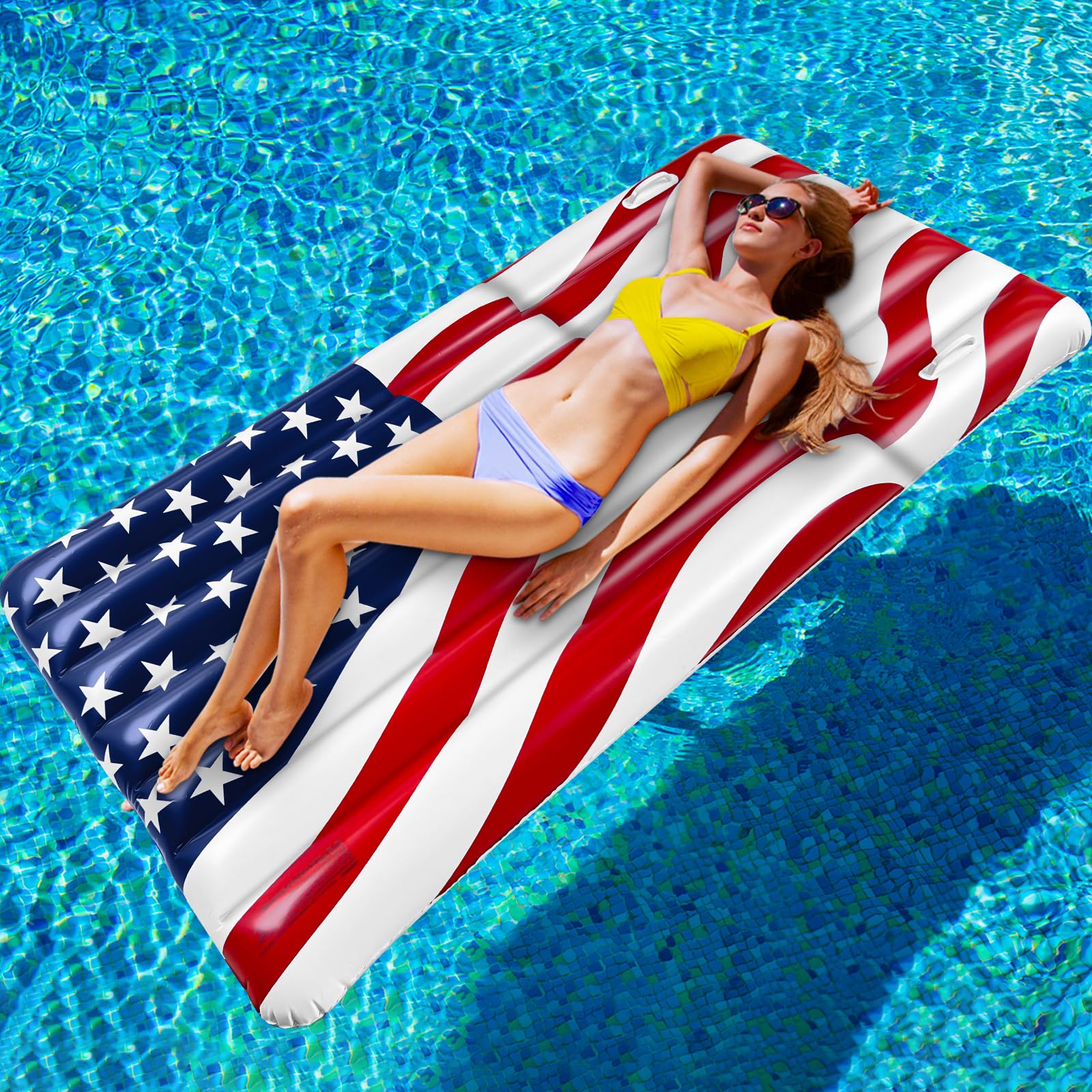 TURNMEON Flotador inflable de 72 pulgadas, diseño patriótico de estrellas estadounidenses, balsa inflable para piscina de agua fría, flotador de piscina para adultos, 4 de julio, fiesta en la piscina