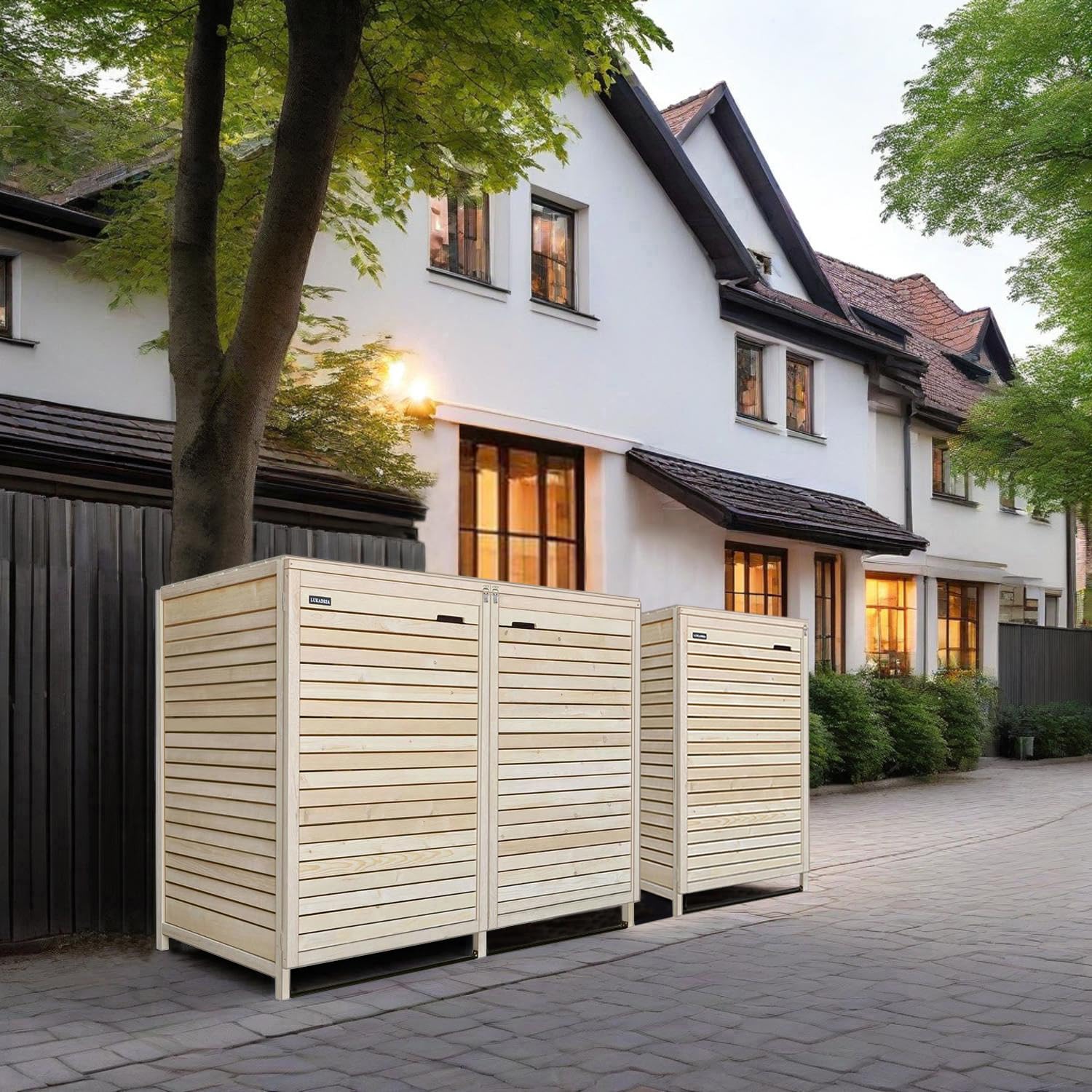 Mülltonnenbox Mülltonnenverkleidung Holz 240L Natur inkl. Rückwand vormontiert Müllcontainer Mülltonnenschrank Mülltonne Adria (3 Tonnen)
