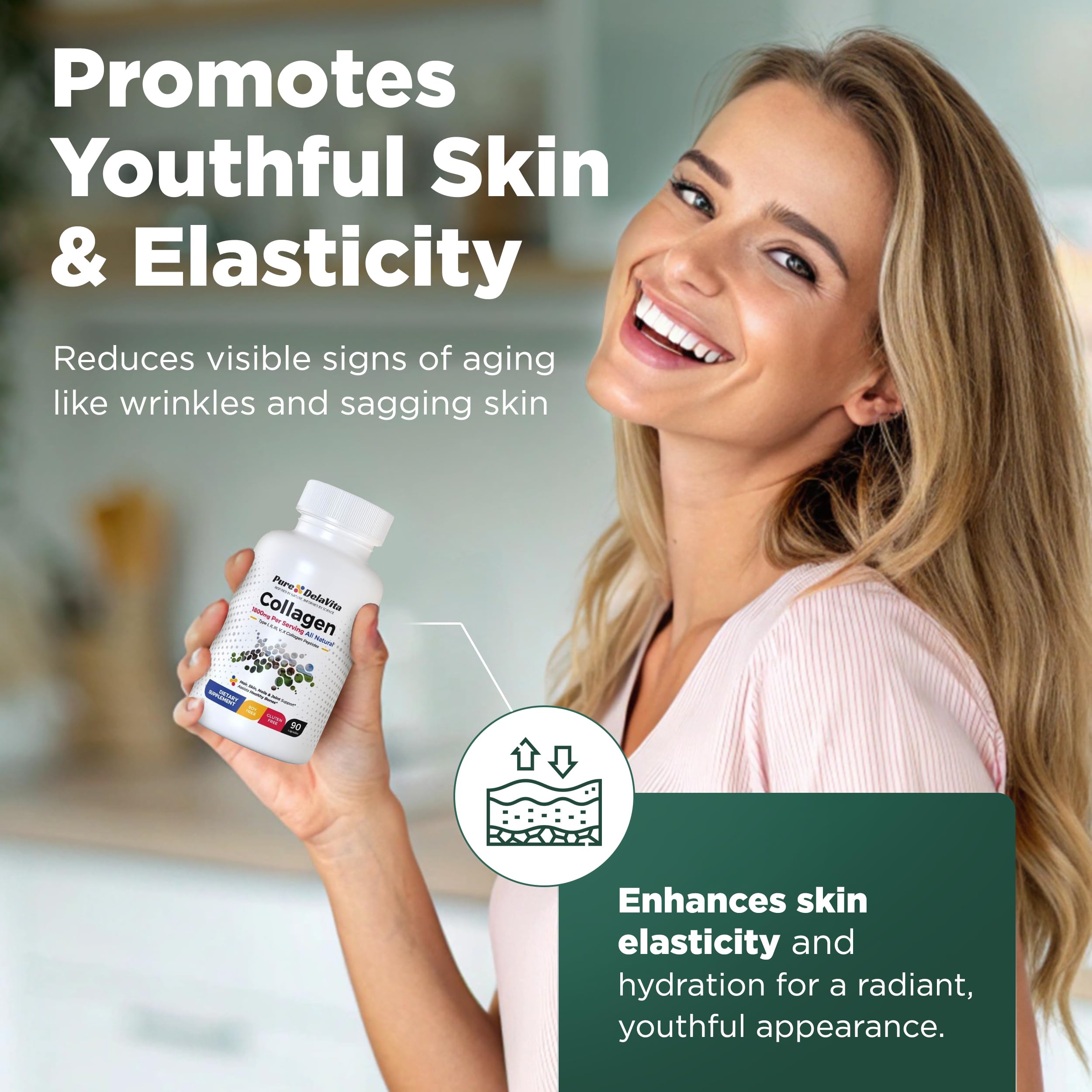 Complete Collagen Capsules for Women – 1800mg, Types I, II, III, V, X for Hair, Skin, Nails, Joints & Bone Health, High Absorption, Anti-Aging, Non-GMO, Gluten-Free, 90 Capsules