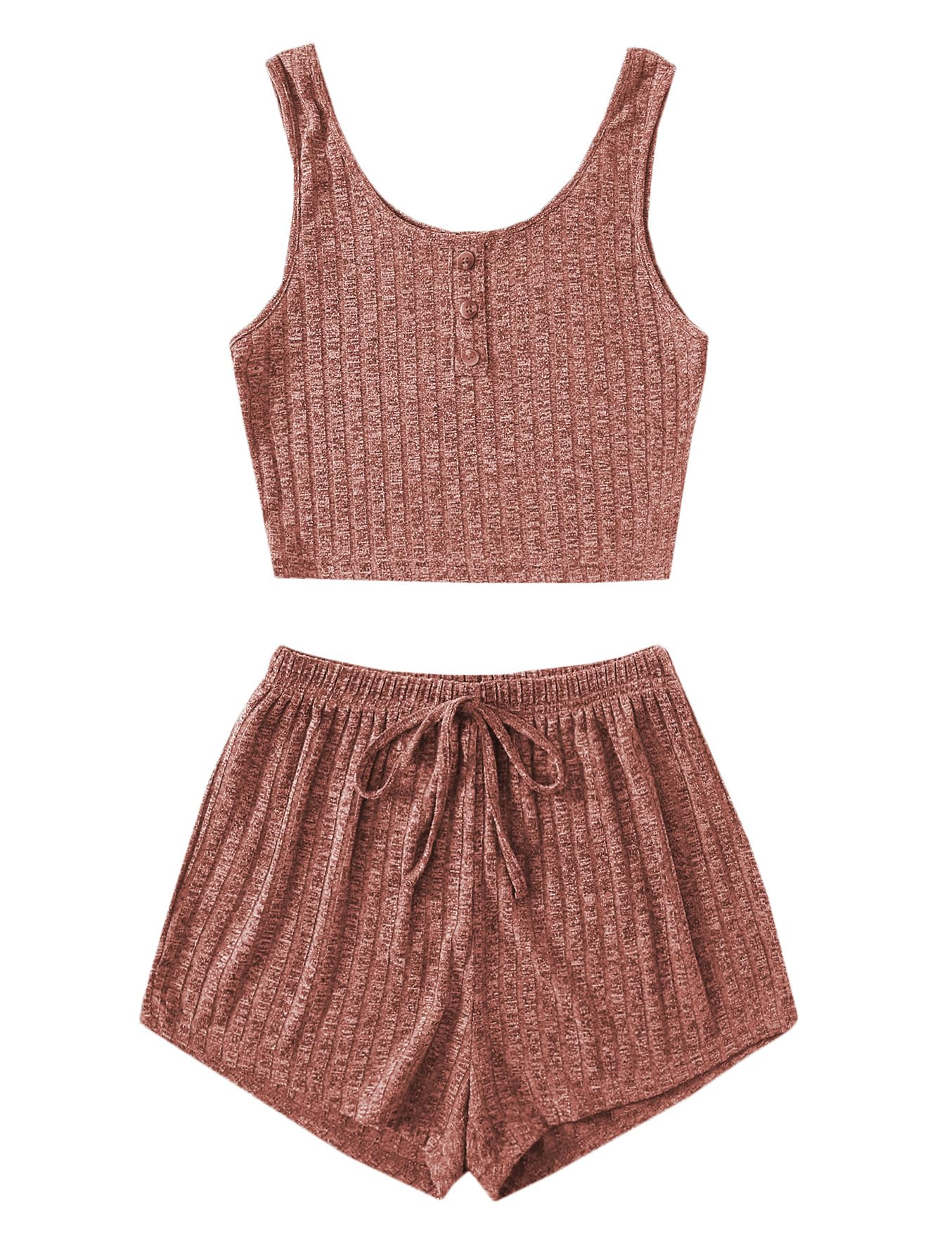 SOLY HUX Women's Button Front Ribbed Knit Tank Top and Shorts Pajama Set Sleepwear Lounge Sets