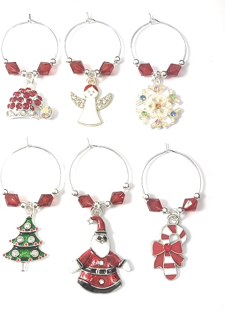 Christmas Characters Wine Glass Charms with Rhinestones with Organza Gift Bag