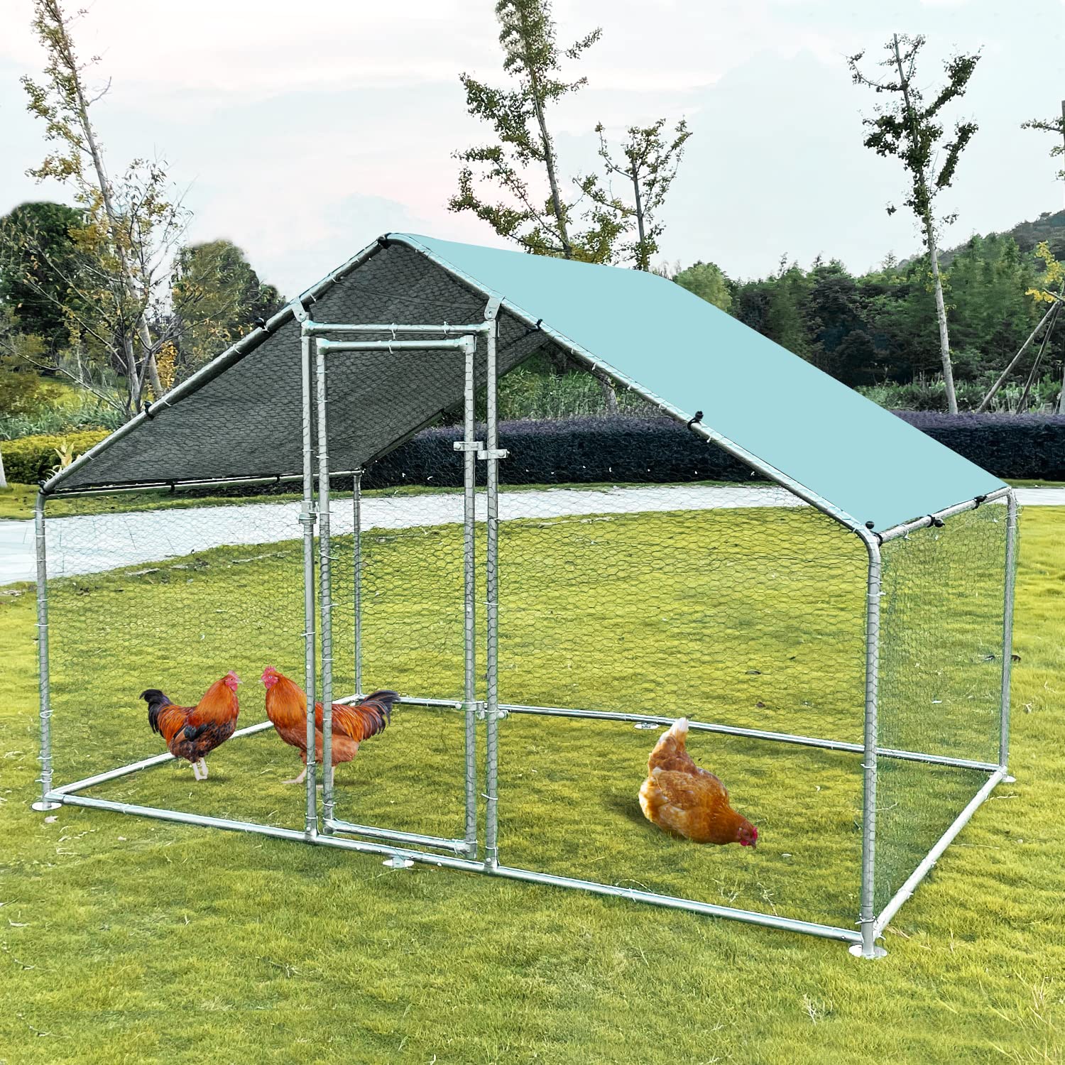 Buy Hiwokk 1.25‘’ Tube Large Metal Chicken Coop Walkin Poultry Cage