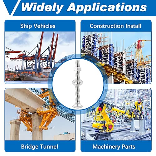 Miniatura 6 de Zonon Juego de 25 tornillos y tuercas de acero inoxidable para carro de cabeza redonda, cuello cuadrado, tornillos y tuercas hexagonales y arandelas