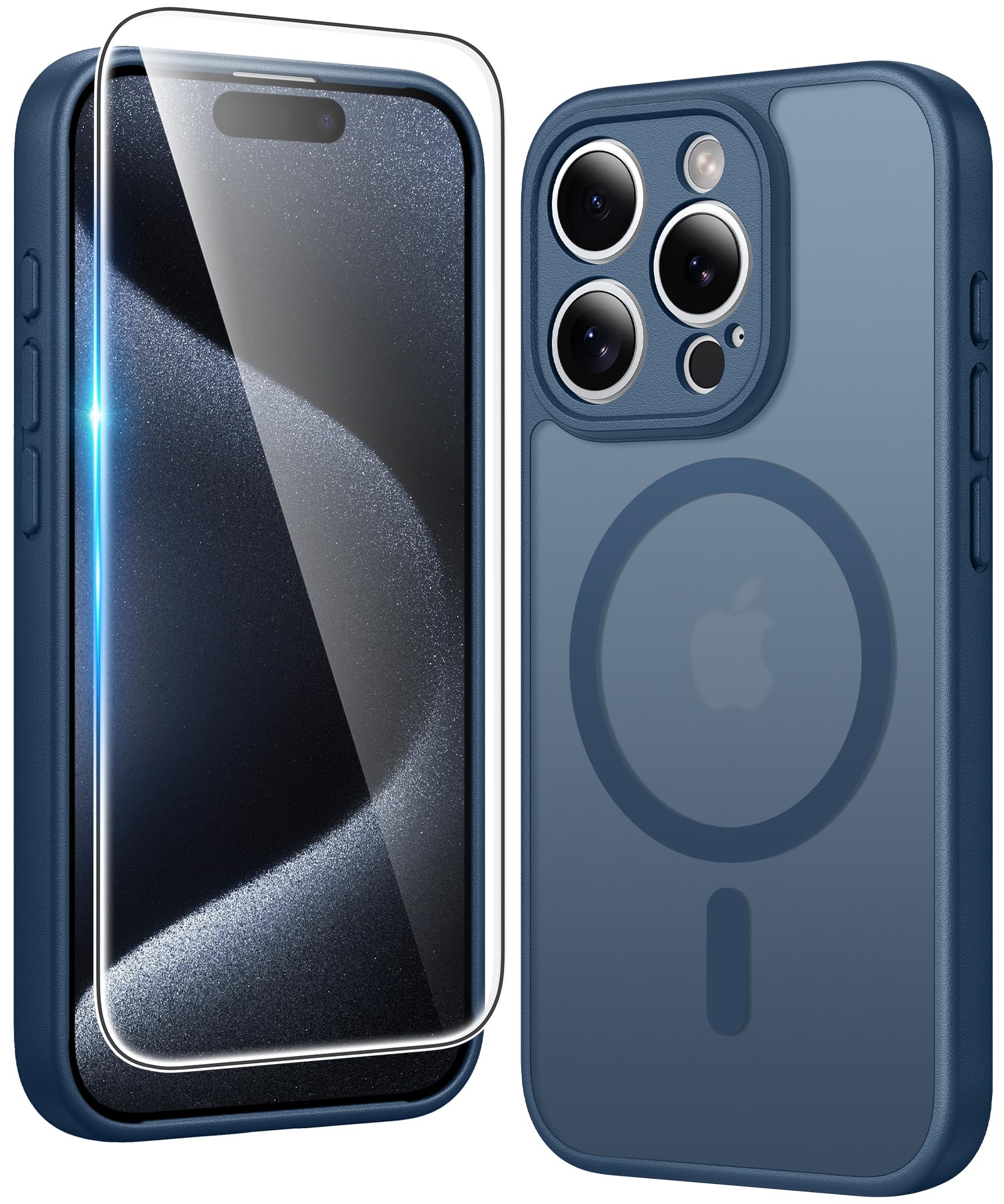 FNTCASE for iPhone 15 Pro Case Compatible with Magsafe Matte Phonecase | Screen Protector, Military Grade Drop Protection, Slim Magnetic Phone Cases, Shockproof Bumper, Translucent Cell Cover