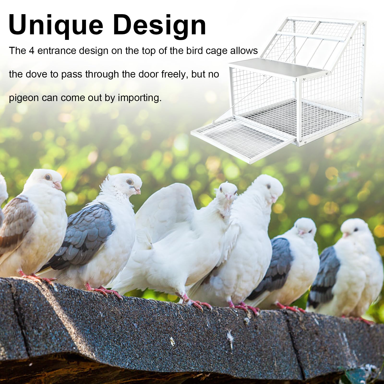 Jaula Plegable para Palomas, Jaula MetáLica con 4 Entradas Y Trampilla ExtraíBle para Palomas Loros Periquitos Y Otras Aves Ideal para JardíN BalcóN O Patio Medidas 54 X 47 X 50 Cm