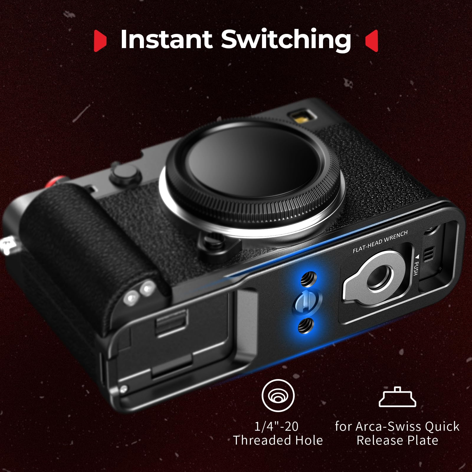SMALLRIG X-E5 L-förmiger Handgriff für FUJIFILM Kamera, integrierte Schnellwechselplatte für Arca, 1/4"-20 Löcher, Leichter ergonomischer Silikon-Handgriff, Auslöser (Schwarz) – 5448