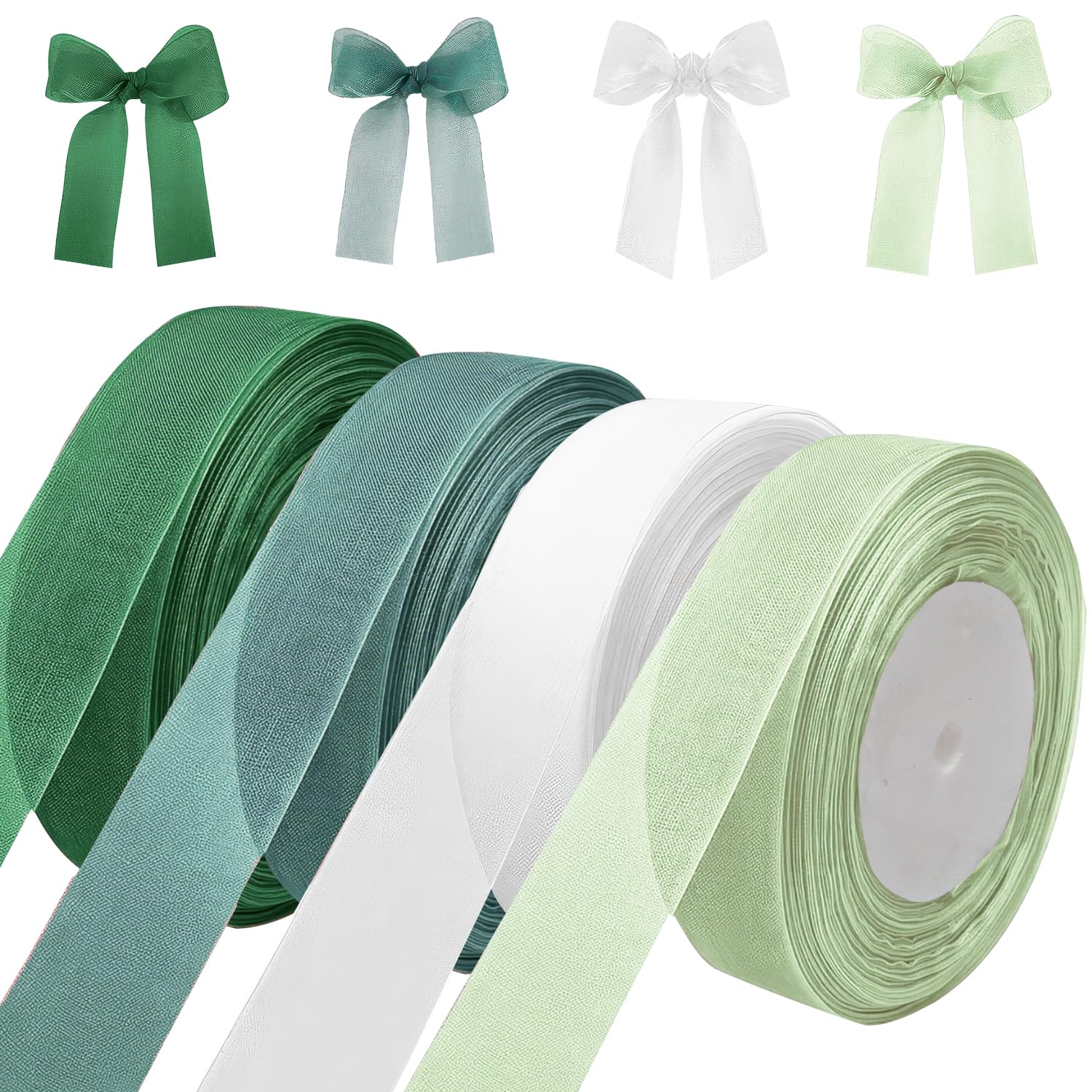 4 Pcs Double-Faced Sheer Chiffon Ribbon 20mm x 45m - Gift Wrap Ribbon for Christmas, Birthday, Halloween, Florist DIY Hair Bows, Wedding Decor & Craft Projects