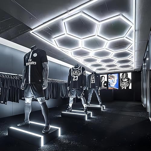 Miniatura 7 de Luz LED hexagonal para garaje, 6500 K, luz hexagonal de 15 luces hexagonales con borde rectangular para garaje, taller, almacén, 60600 lúmenes,