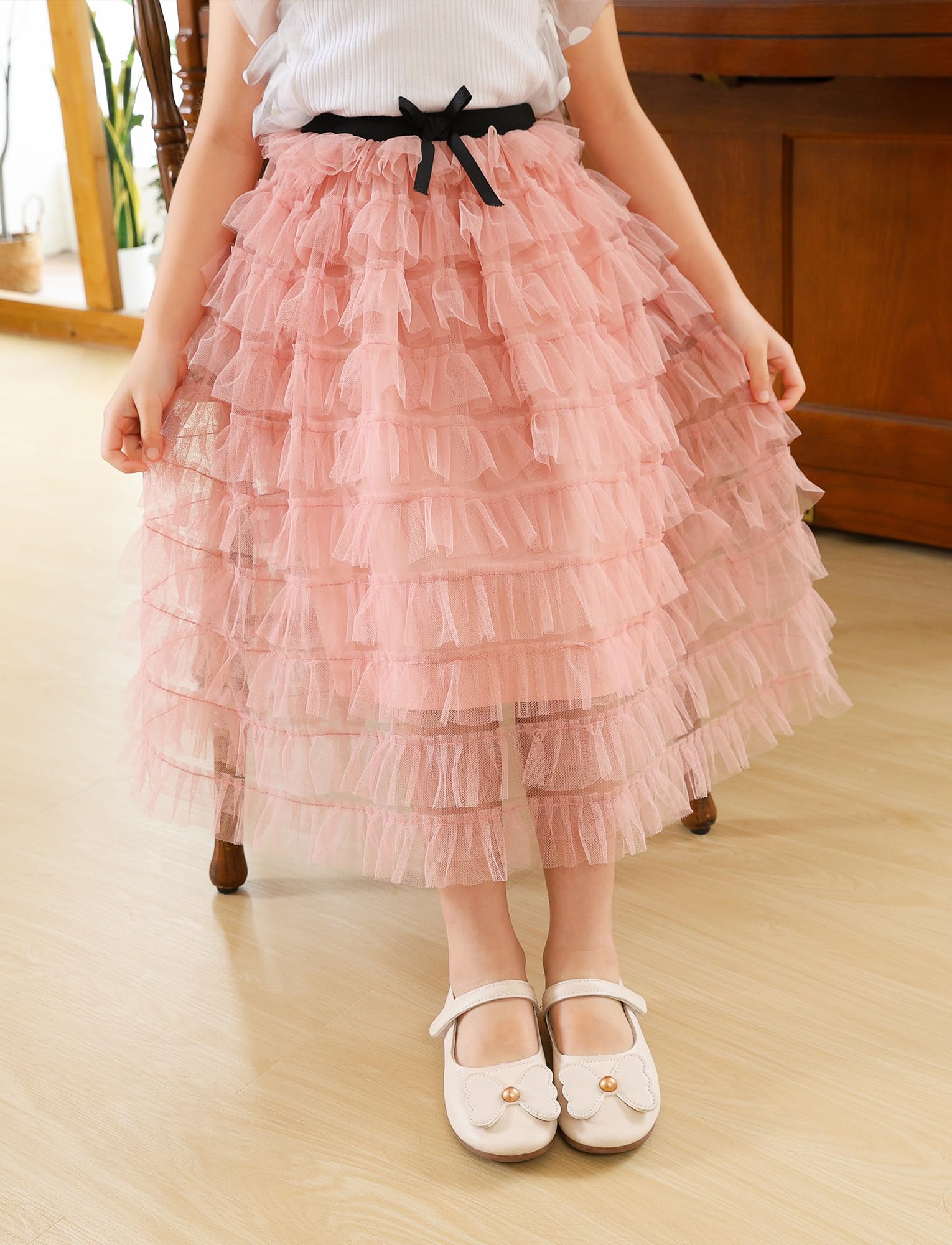 FEOYA Gonna tutù per bambine e ragazze, gonna in rete elasticizzata in vita, gonna in tulle al ginocchio, gonna lunga da principessa, per 4-14 anni