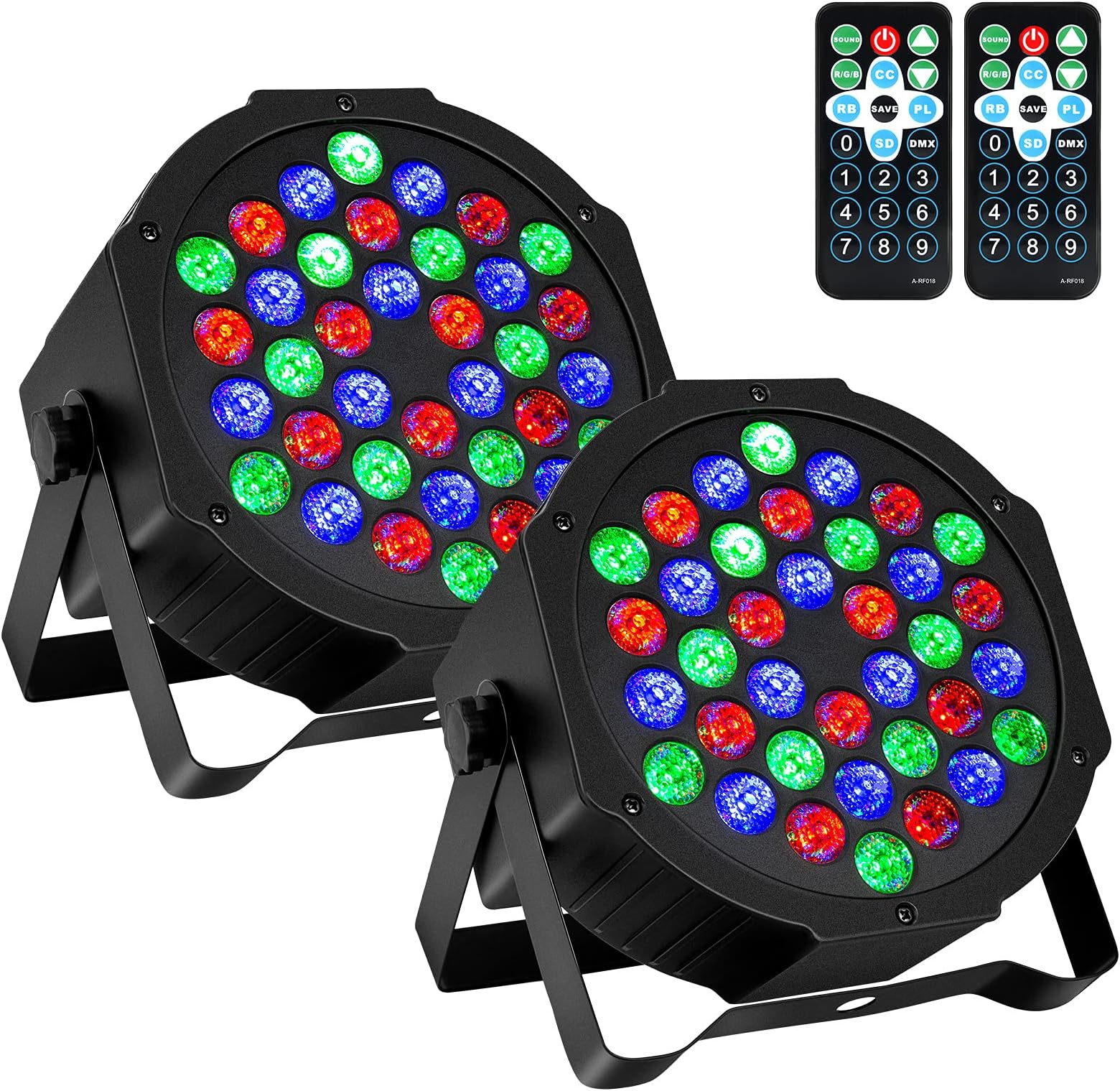 Litake 36 LED Stage Lights, Par Lights Party Lights Disco DJ LED Light RGB 7 Lighting Modes Sound Activated Remote DMX Control Strobe Lighting with UK Plug, 2 Pack