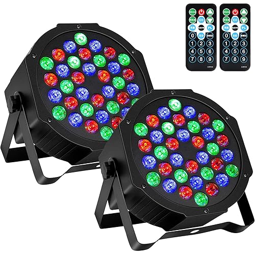 Litake DJ Par Lights, RGB 36 LED Stage Lights Sound Activated,Remote & DMX Controlled LED Uplights,7 Modes Uplighting for Dance Party Church Wedding Birthday Holiday Music Show-2 Pack