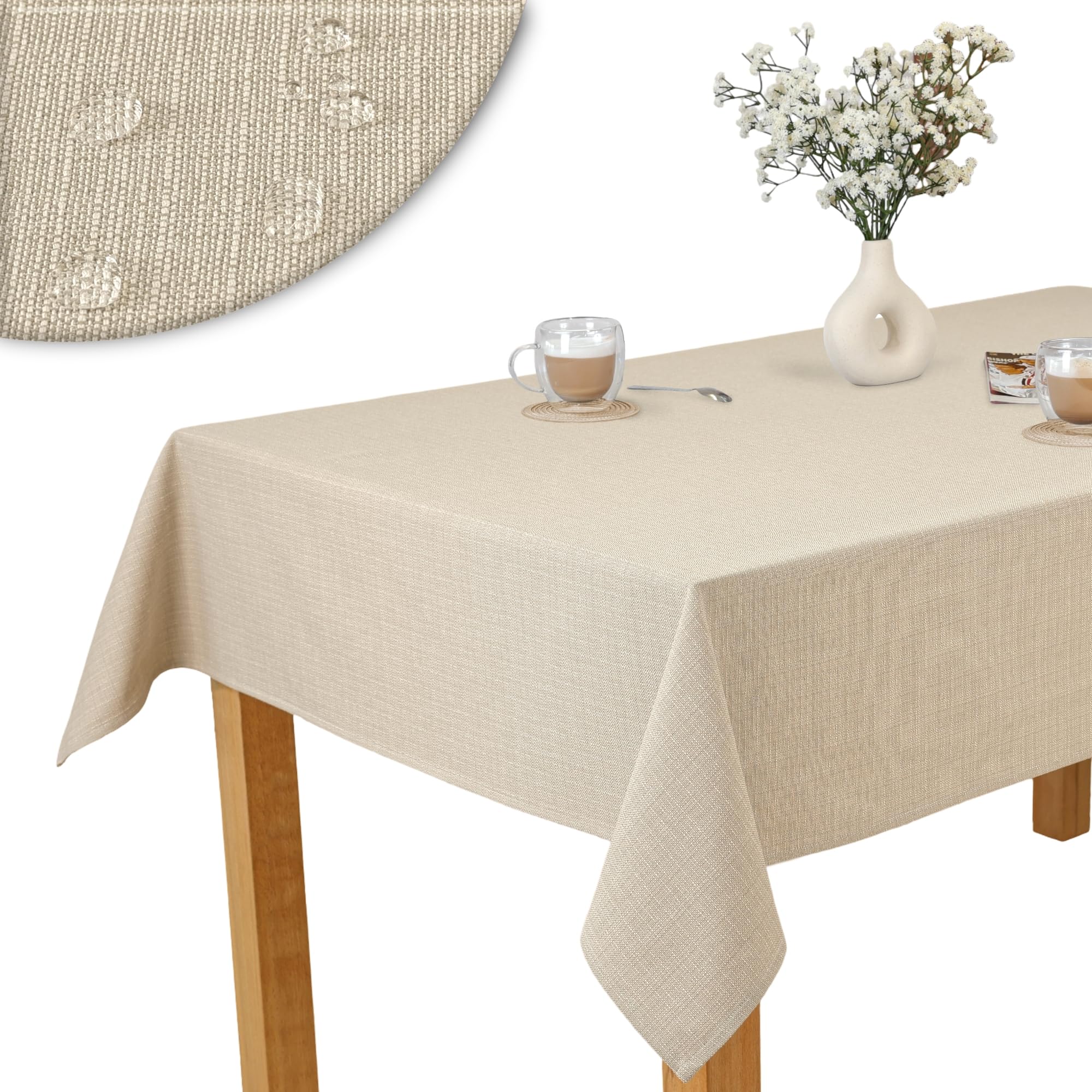 Tischläufer 50x150 cm Beige Baumwolle Polyester Mischung 230 g/m2 - Hochwertig, Elegante Leinenoptik, Fleckenschutz Cotton Tischtuch mit Lotuseffekt, Pflegeleicht, O1-P130