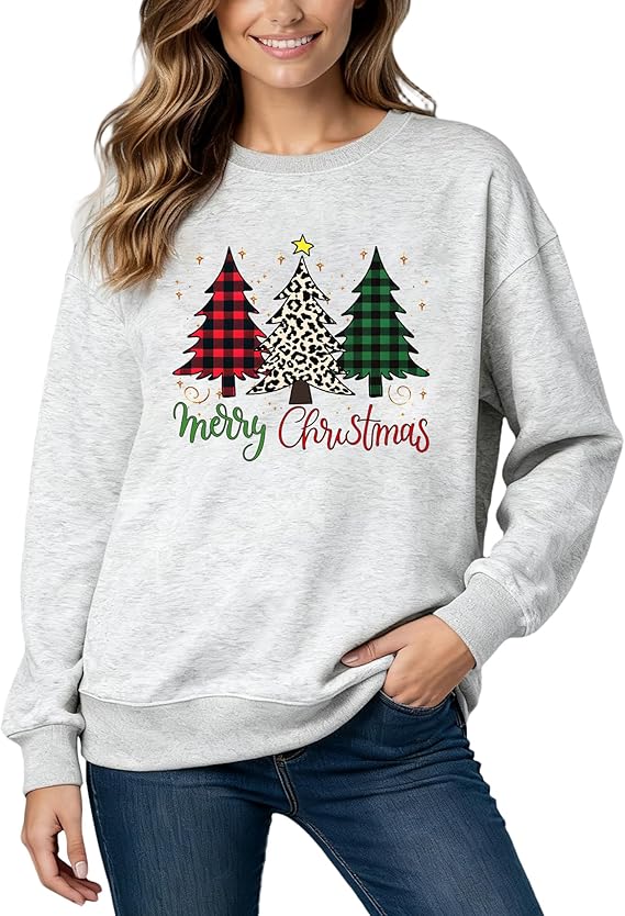 Christmas Sweatshirts for Women:Xmas Tree Sweatshirt Funny Long Sleeve Higher Quality Printed Pullover Tops