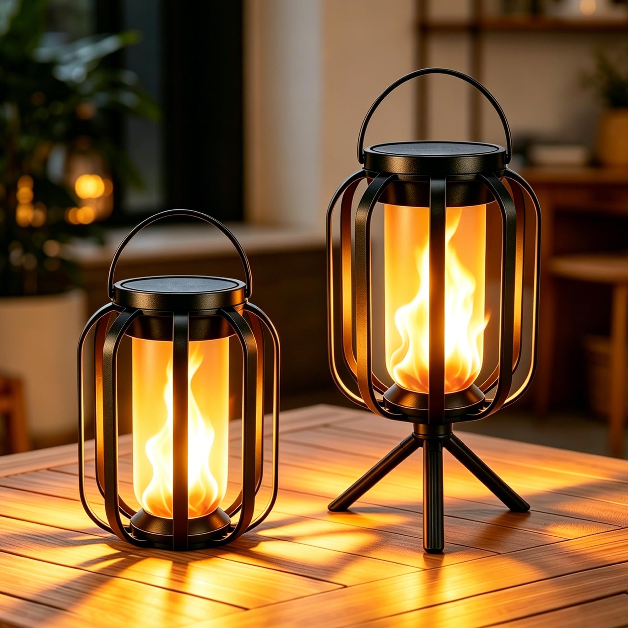 Solarlaternen für den Außenbereich, 2 Stück, wasserdicht, flackernde Flamme, Hängeleuchte, 2 Beleuchtungsmodi & Solar-USB-Dual-Aufladung für den Außenbereich, Hof, Garten, Terrasse, Veranda und