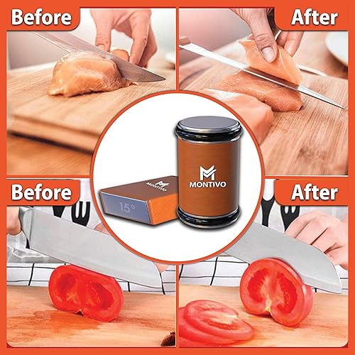 Miniatura 8 de Afilador de cuchillos de cocina profesional, kit de afilador de cuchillos rodantes con diamantes y cerámica para acero de cualquier dureza con base